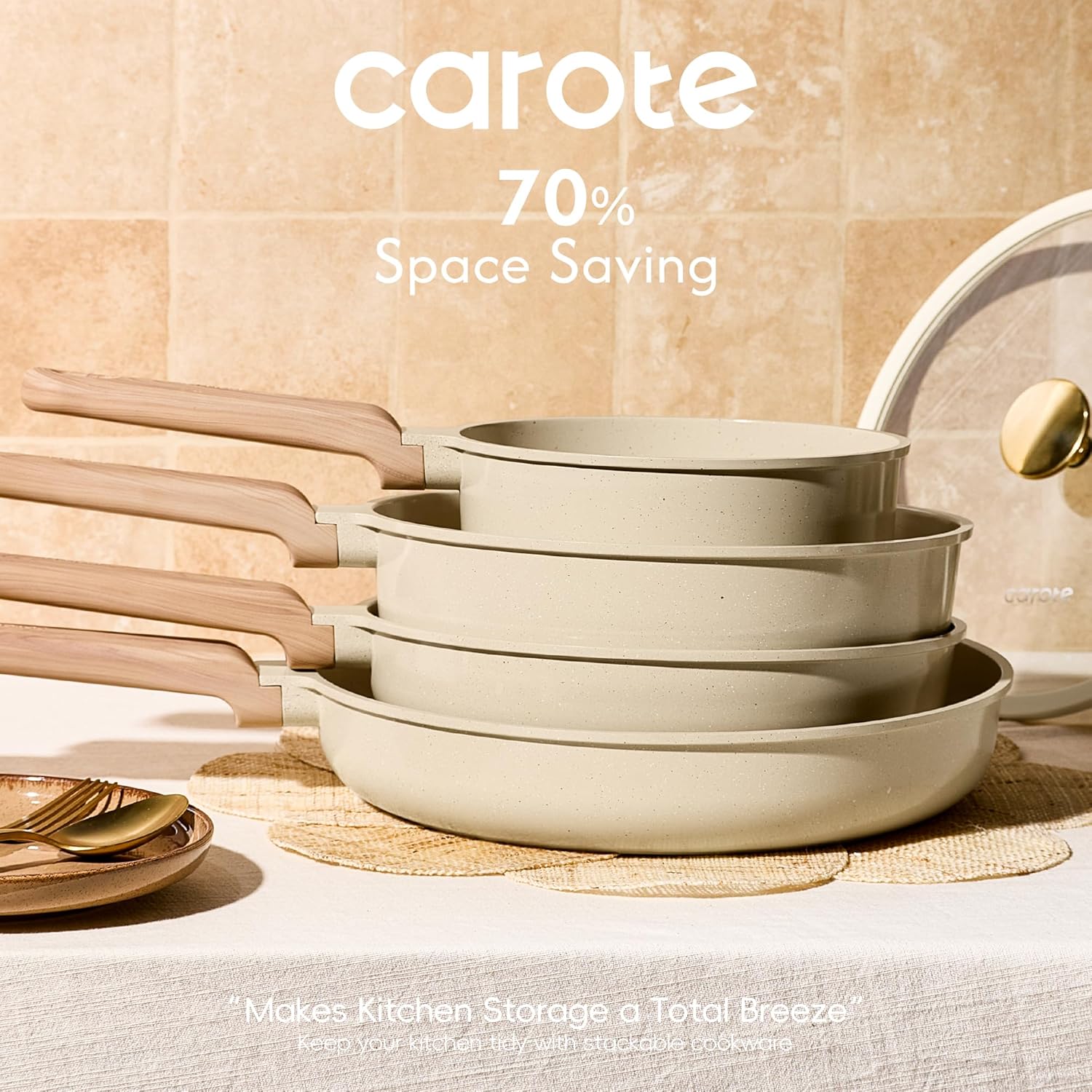 CAROTE 14Pcs Pots and Pans Set Non stick, Ceramic Cookware Set, Non-toxic Kitchen Cooking Set, PFAS and PFOA Free - Image 6