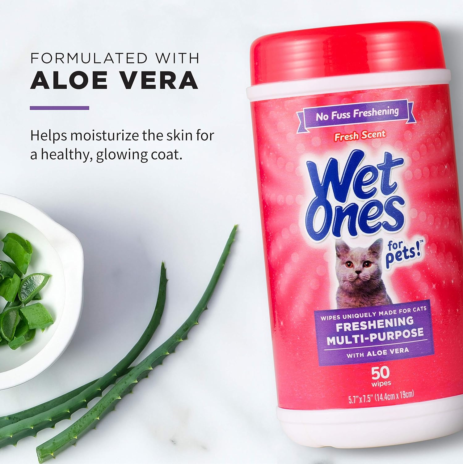 Wet Ones for Cats Freshening Wipes, Multi-Purpose Cat Grooming Wipes with Aloe Vera, Helps Remove Dirt, Odor, and Dander Between Baths, Fresh Scent, 50 Count - Image 3
