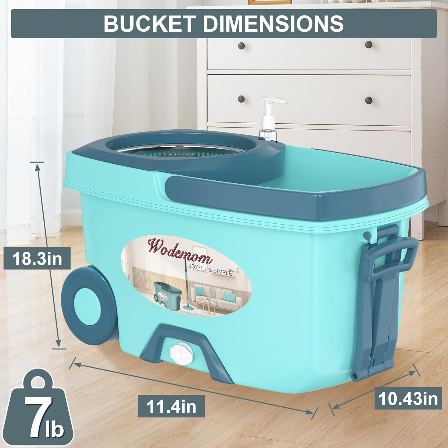 Spin Mop and Bucket System, Mop and Bucket with Wringer Set,Mops for Floor Cleaning,Household Supplies Tools with 6 Replacement Refills,61" Extended Handle for Household Hardwood Floor - Green - Image 8