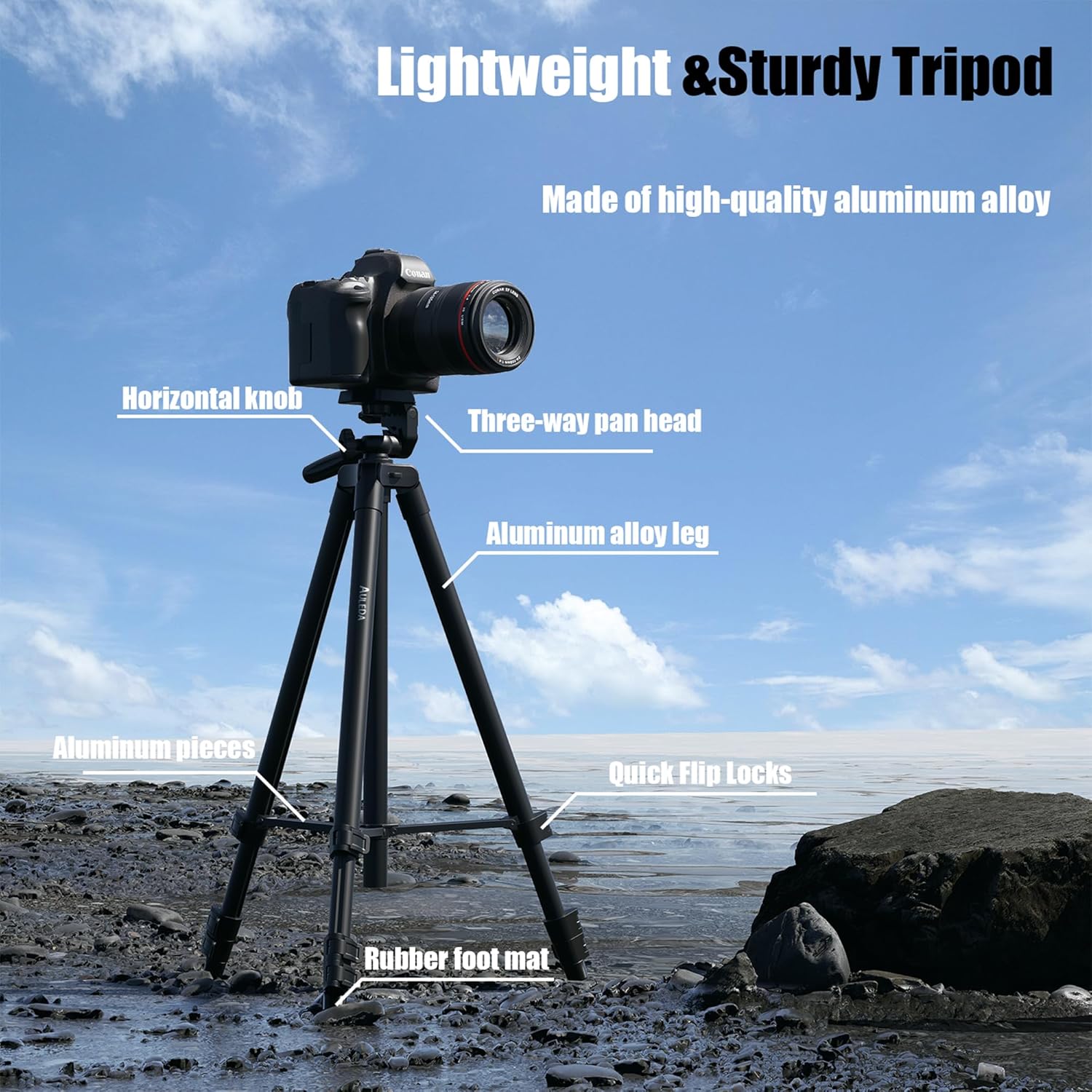 71″ Camera Tripod Aluminum Tall Tripod Stand Compatible with Canon Nikon with Wireless Remote Phone Holder and Bag Max Load 6.6 LB - Image 5