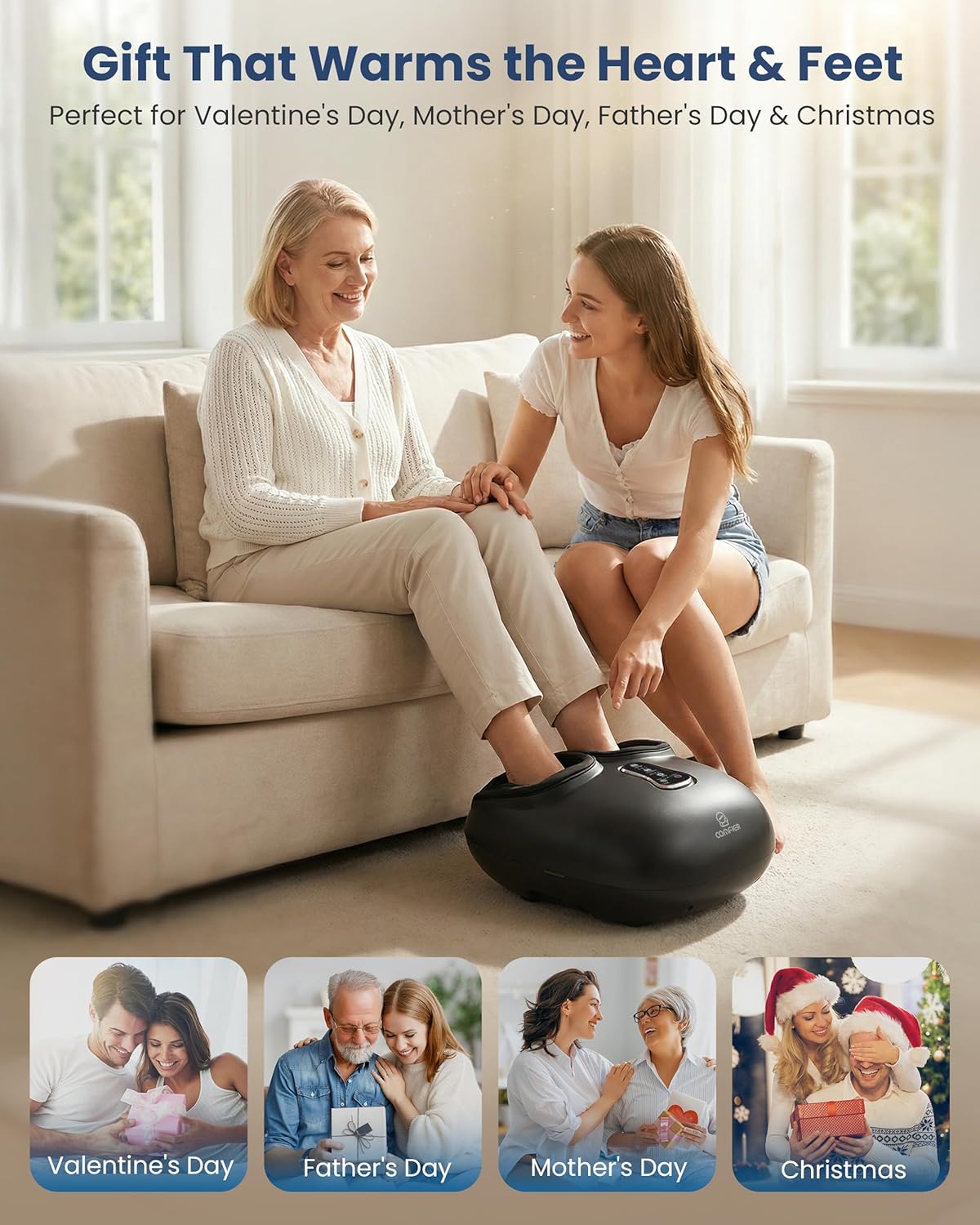 COMFIER Shiatsu Foot Massager with Fast Heat,Kneading Rolling Compression,Extra Vibration, FSA Eligible HSA Store, Plantar Fasciitis,Neuropathy Pain,Mothers Day Gifts for Women,Bigger Size to 13“ - Image 8