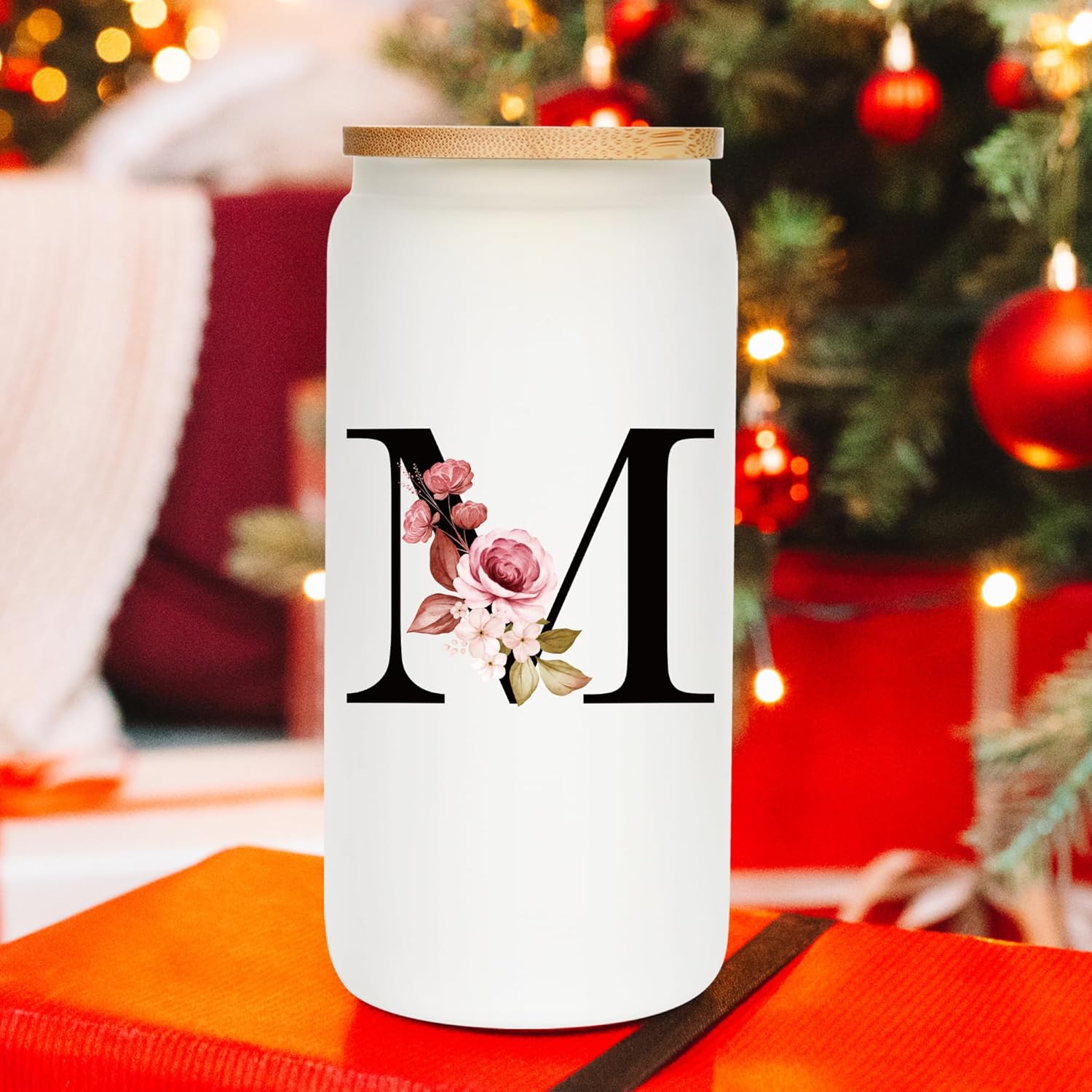 Personalized Gifts for Women, Monogrammed Frosted Glass Tumbler with Straw and Lid, Cute Customized Mug, Custom Initial Iced Coffee Glasses, Customizable Drinking Cup, Birthday Teacher Woman, A - Image 6