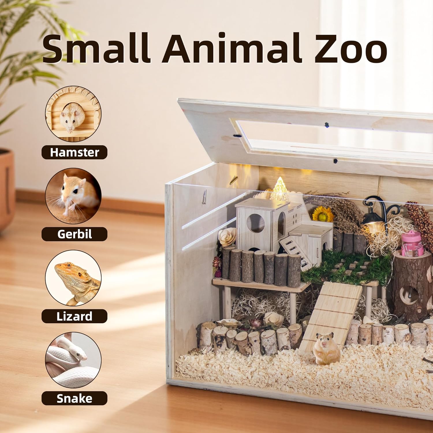 Hamster Cage Chewproof, 32" Wooden Guinea Pig Cage for Small Animals, Openable Top with Easy View Acrylic Panels for Hamster, Rabbit, Guinea Pig, Hedgehog(32" L x 15.7" W x 15.7" H) - Image 3
