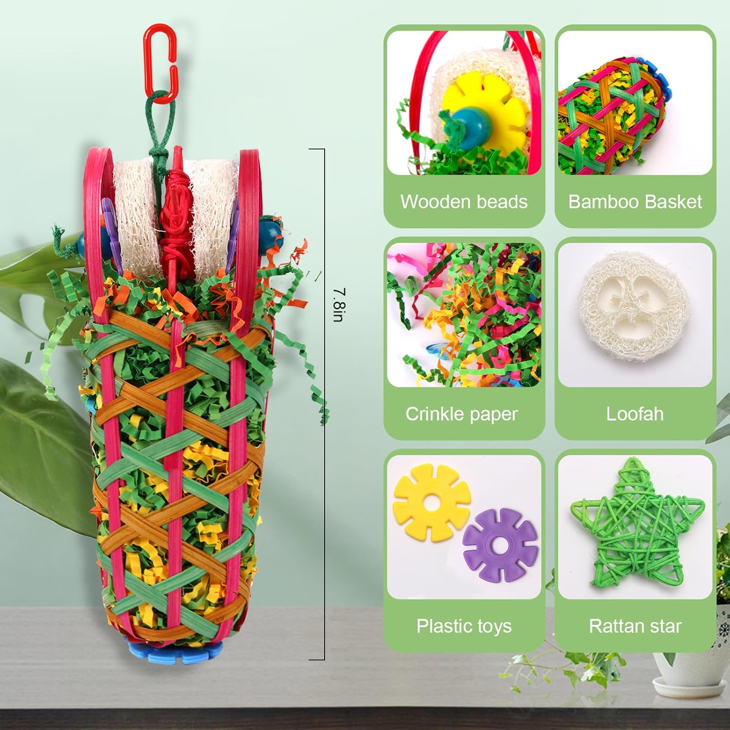 Kyouki Parakeets Toys, 2 PCS Bird Chewing Toys – Perfect for Cockatoos, Conures, Love Birds, Small & Medium Parrots, Fun Foraging & Tearing Bird Cage Accessories (Seeking Food Basket) - Image 2