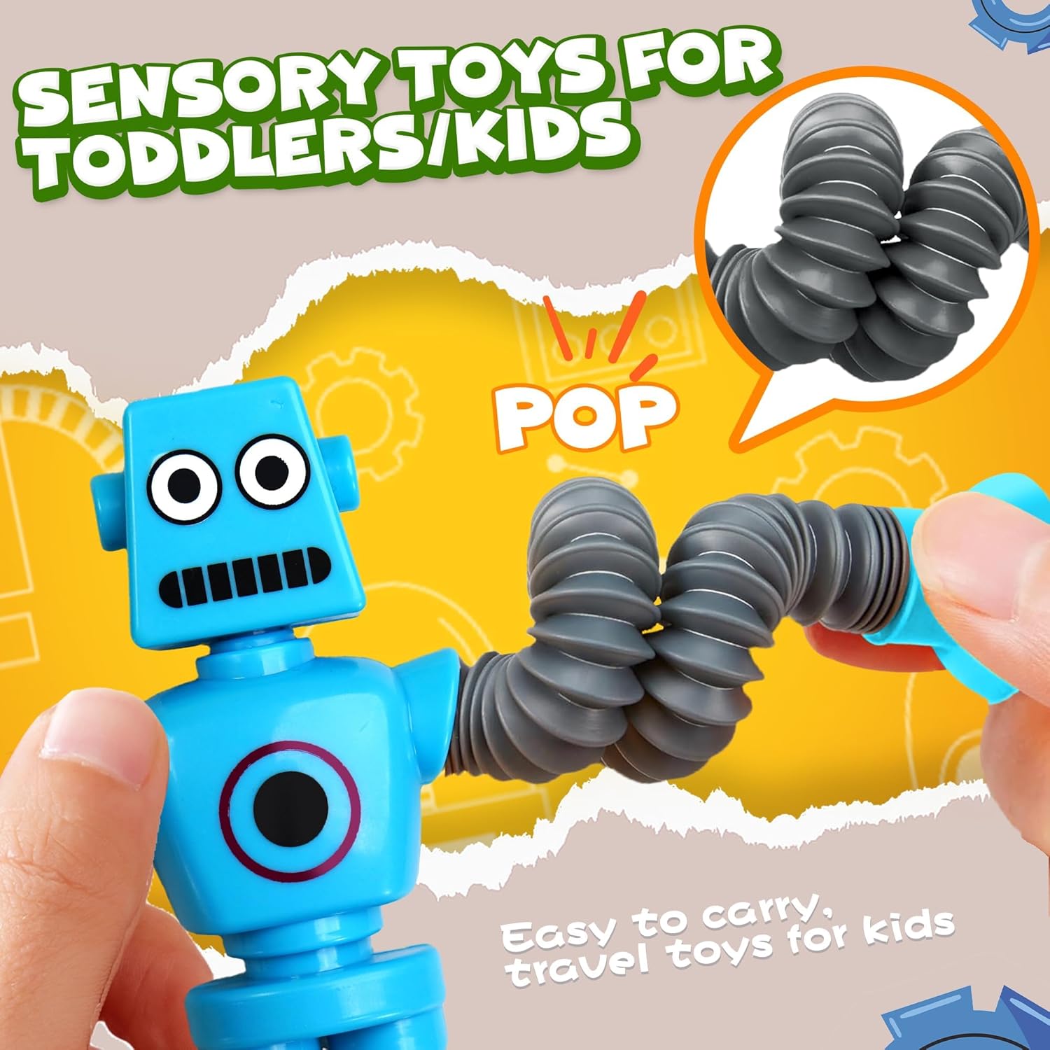 Easter Basket Stuffer Gift for Toddlers Boy Kid Year Old Age 3 4 5 6 7 8, Robot Sensory Travel Toy 4Pcs Airplane Autism Pop Tube Suction Fidget Toy Autistic Christmas Stocking Stuffers Valentines Day - Image 3