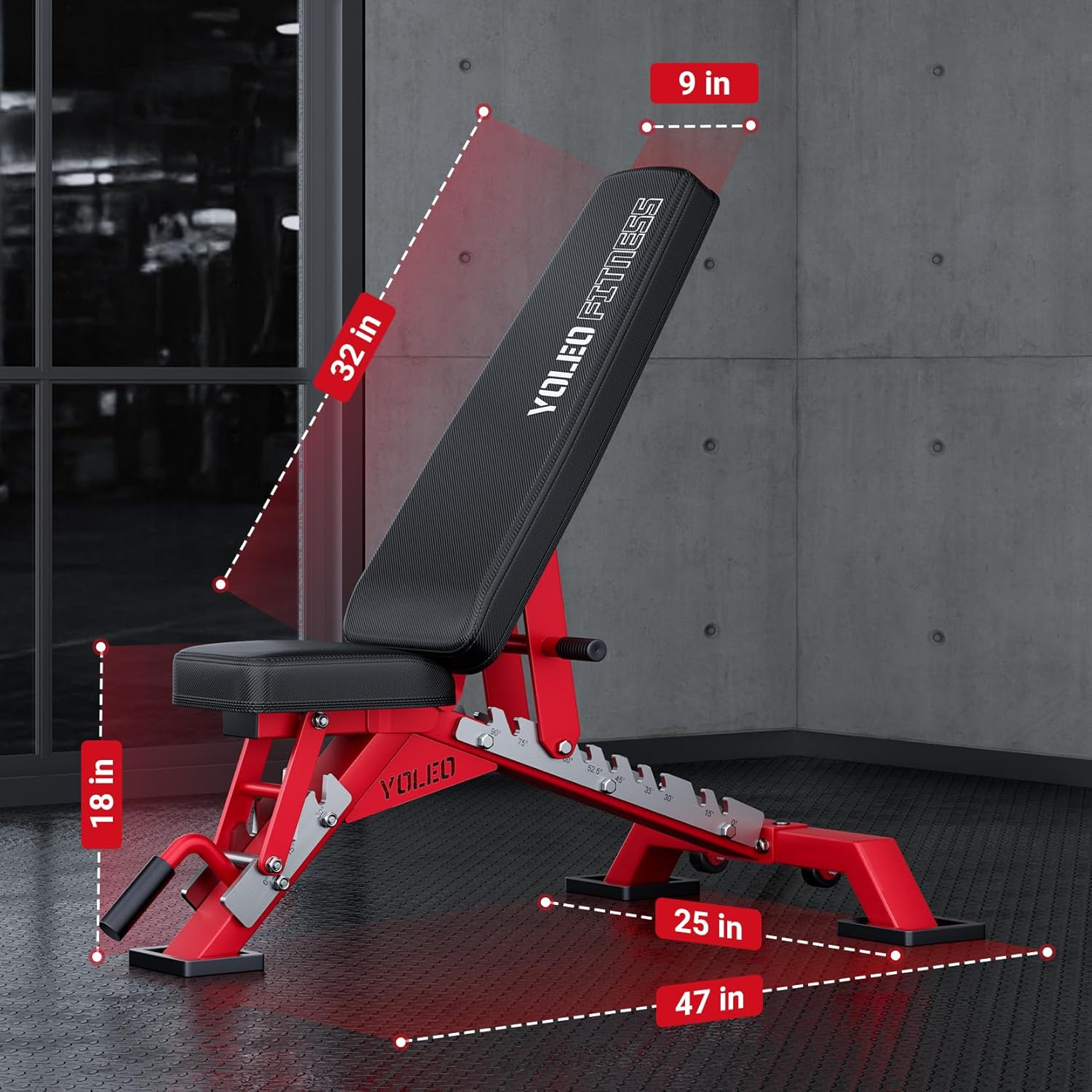 YOLEO Commercial Adjustable Weight Bench - Heavy Duty Workout Bench for Home Gym, Decline/Flat/Incline Bench Press 2.4" Thick Pad(6-Step Assembly) (Red) - Image 9