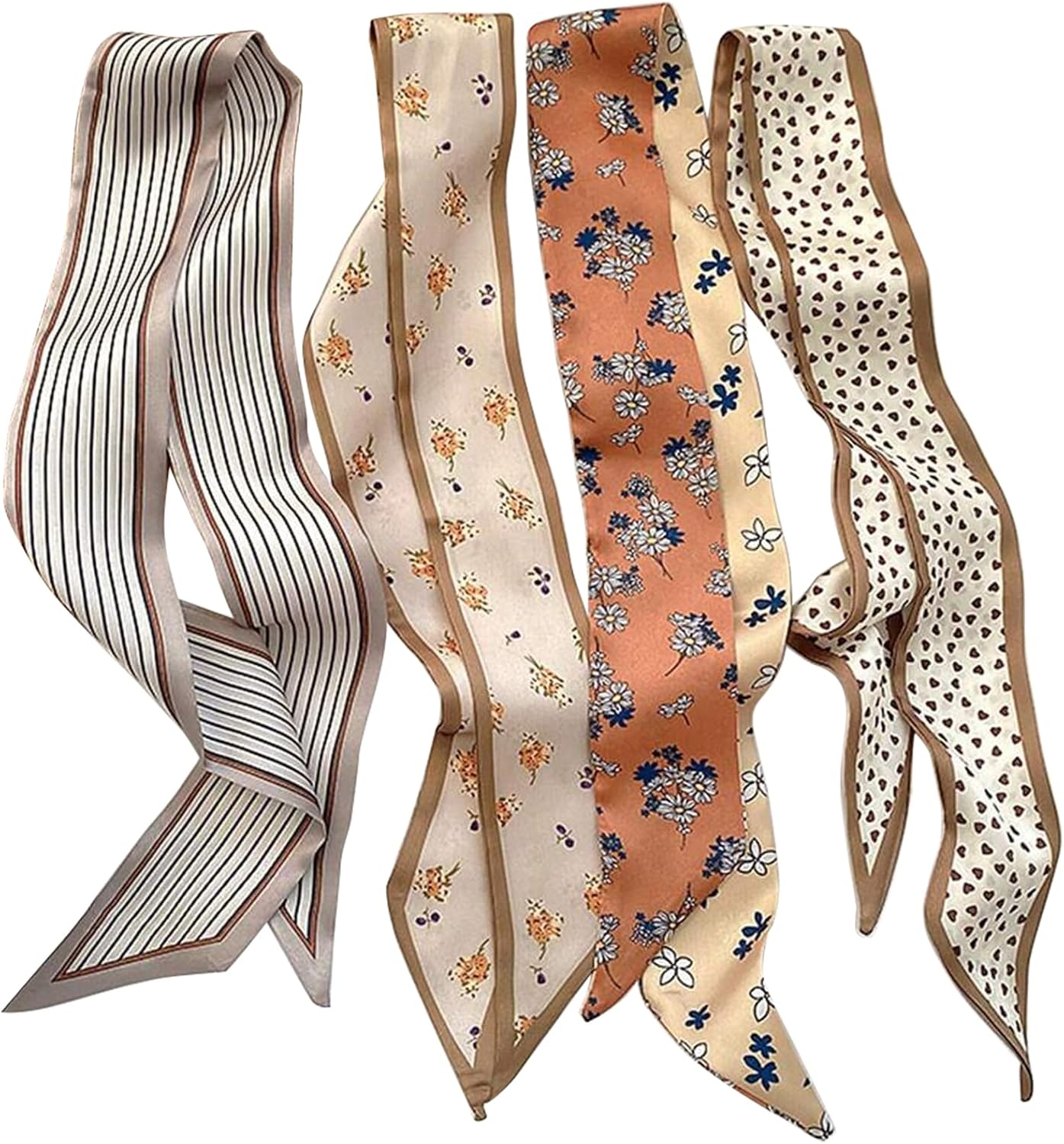 TEBIEKOY 4Pcs Fashion Scarves for Women, Multifunctional Boho Scarves Headbands Satin Scarf for Bag Hair Accessories
