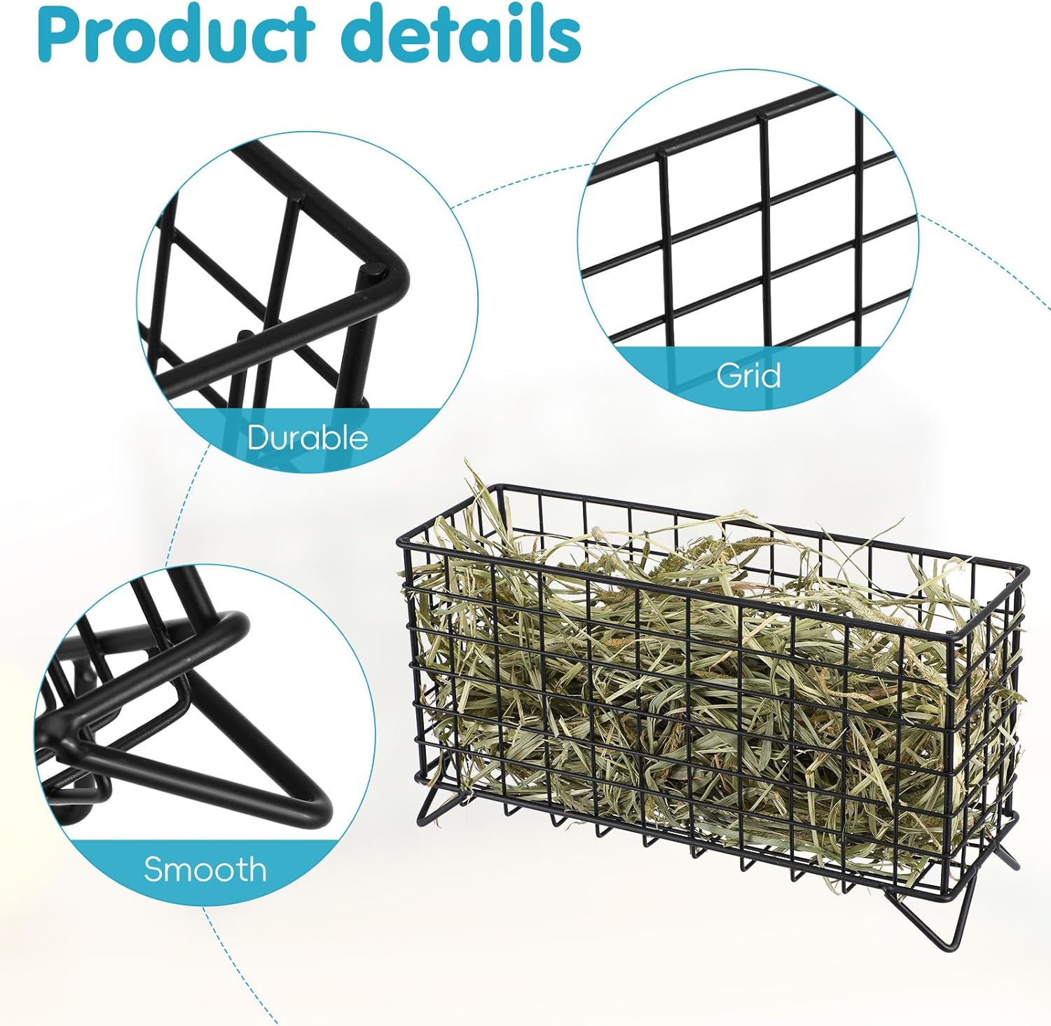 Rabbit Hay Feeder with Iron Frame, Convenient Hay Holder for Small Animals, Sturdy Metal Feeder for Bunny and Guinea Pig Cage Accessory - Image 3