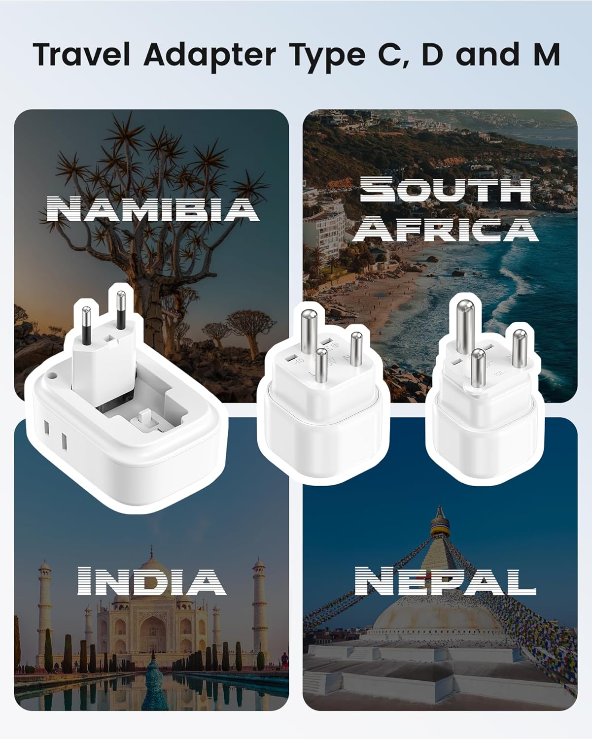 LENCENT Type C and Type D M Universal Travel Adapter Kit with 4 Outlets 4 USB Ports(2 USB C), International Power Adapter Plug for Namibia India South Africa Europe Italy Spain Nepal - Image 4
