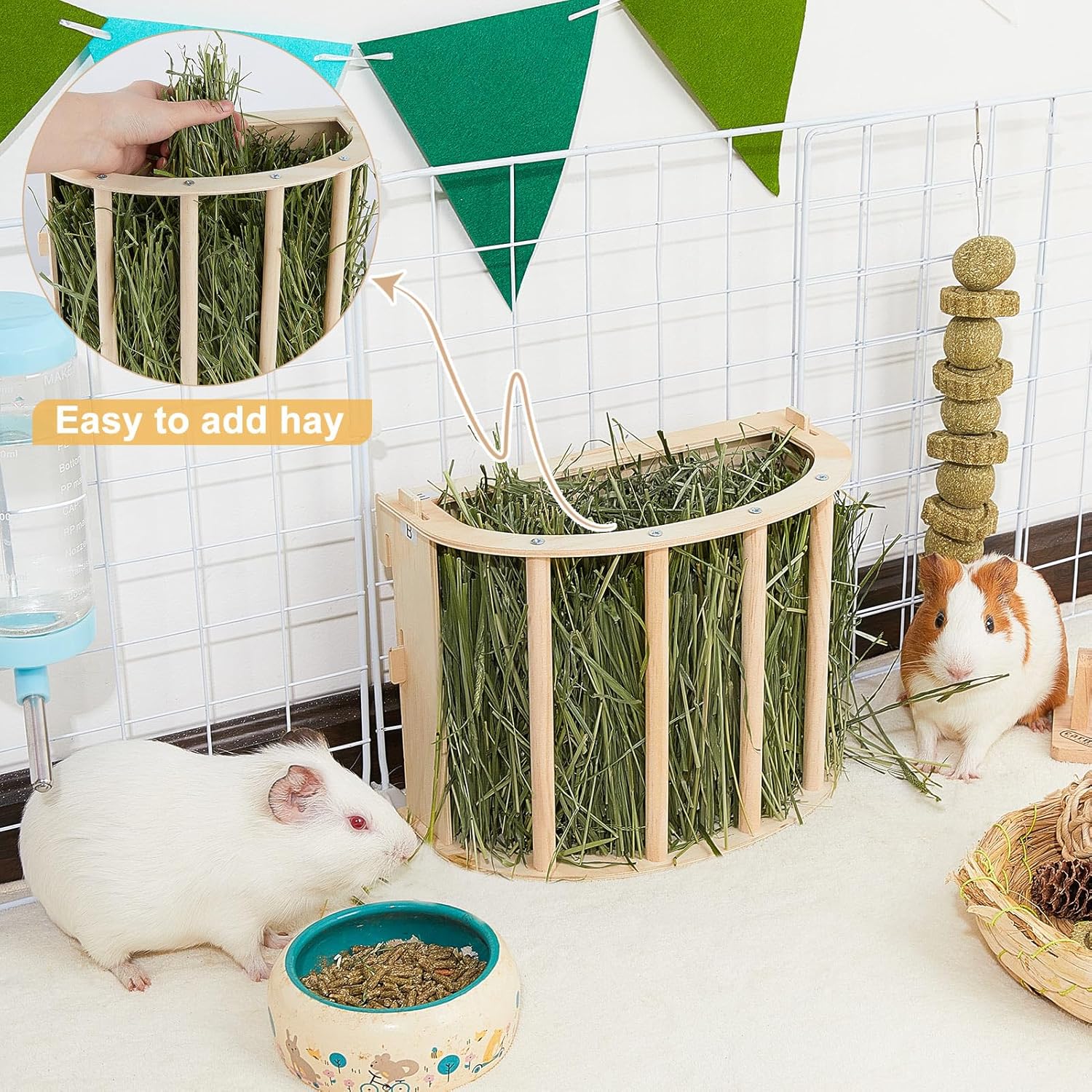 Guinea Pig Hay Feeder Wooden Rabbit Hay Feeder Big Volume Bunny Hay Holder Hanging Hay Rack with Instructions Guinea Pig Cages Accessories for Chinchilla and Ferret, Rabbit Cage Accessories - Image 6