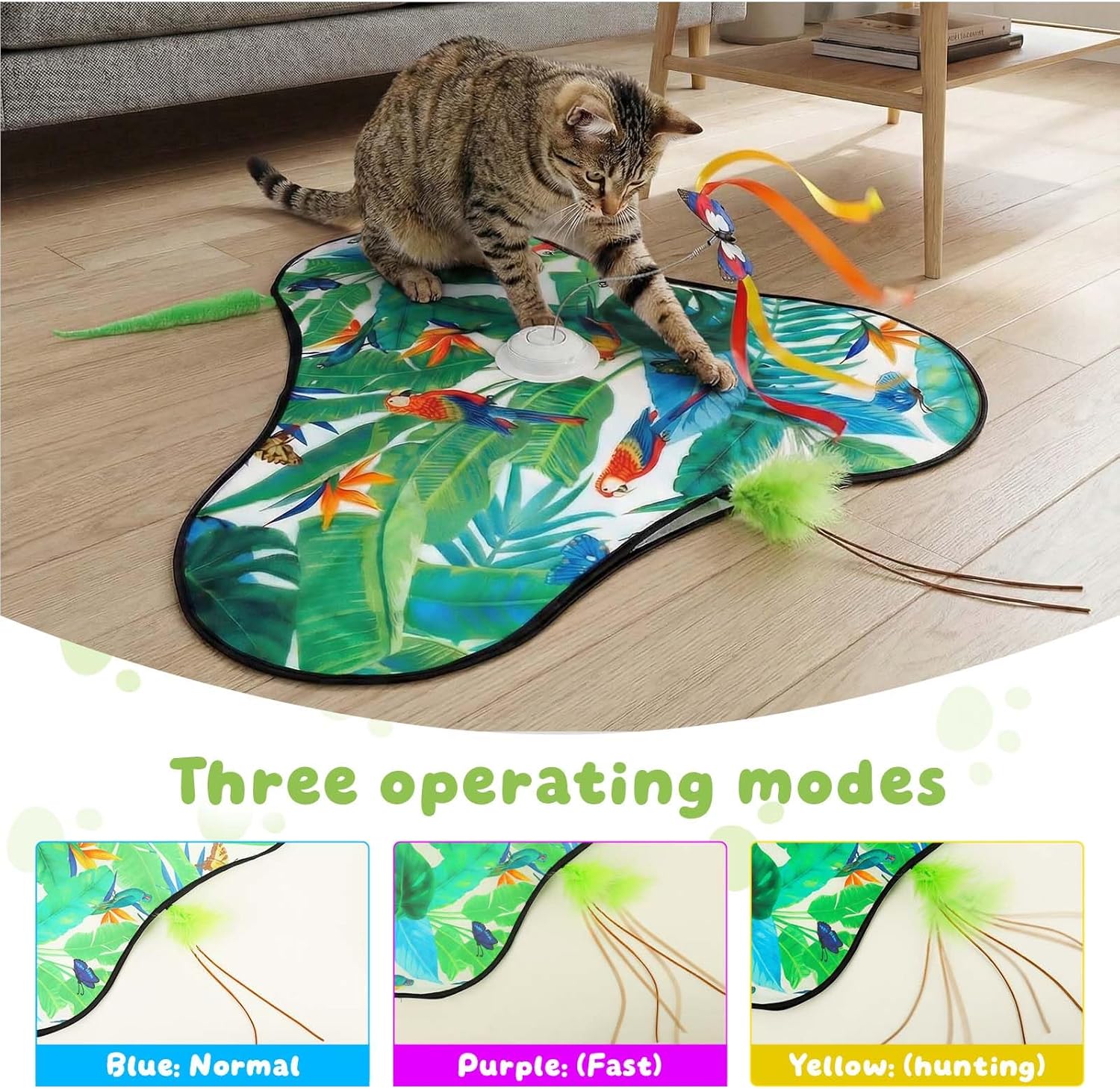 Interactive Cat Toys Rechargeable,Moving Concealed Feathers,Real Mouse Squeaky,Touch Activated Cat Kitten Toy Exercise Toys for Indoor Bored Adult Cats (Green) - Image 4