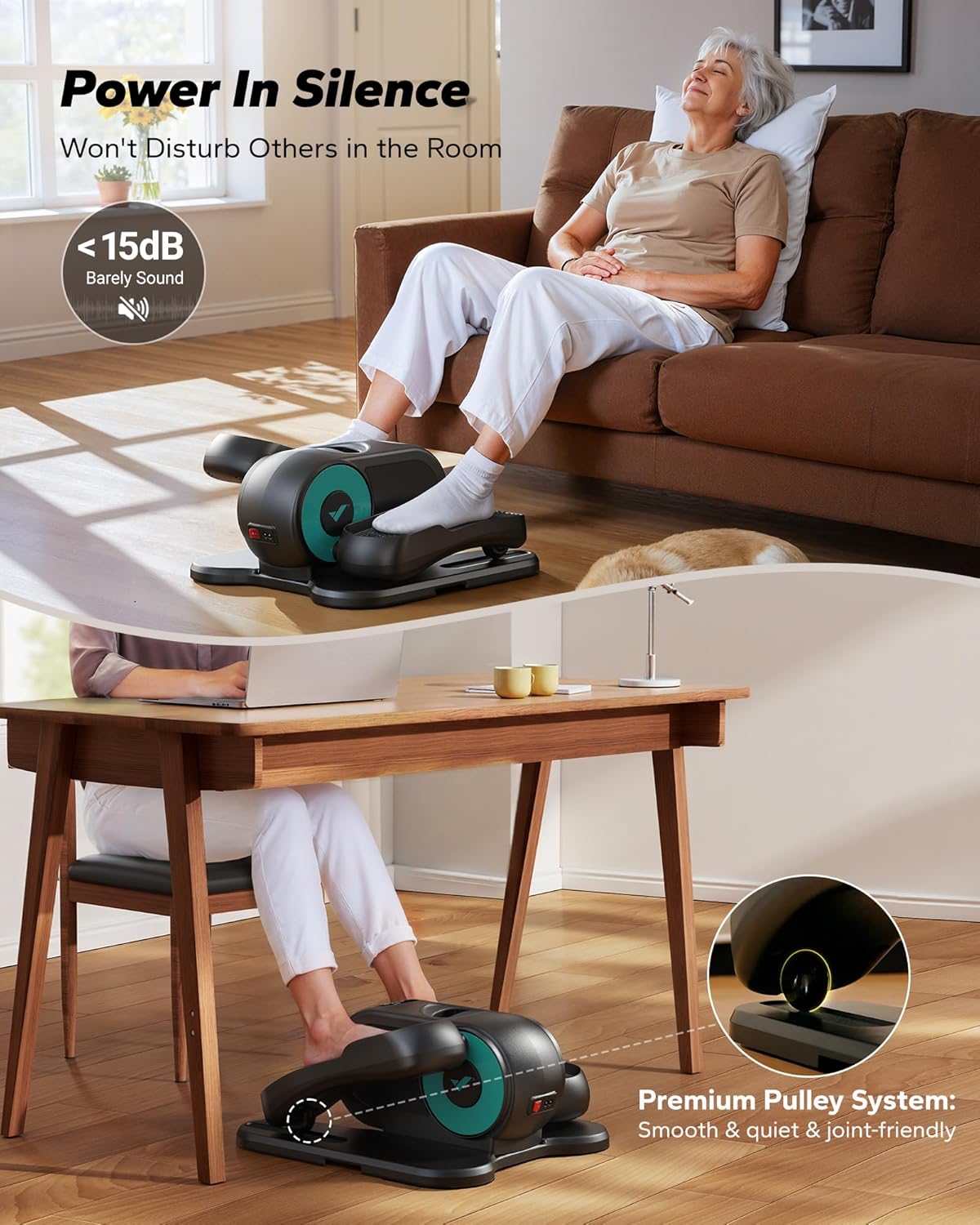 MERACH Under Desk Elliptical Machine, Leg Exerciser While Sitting for Seniors with Remote Control & 12-Speeds, Quiet Portable Electric Seated Pedal Exerciser Machine for Home Office - Image 6