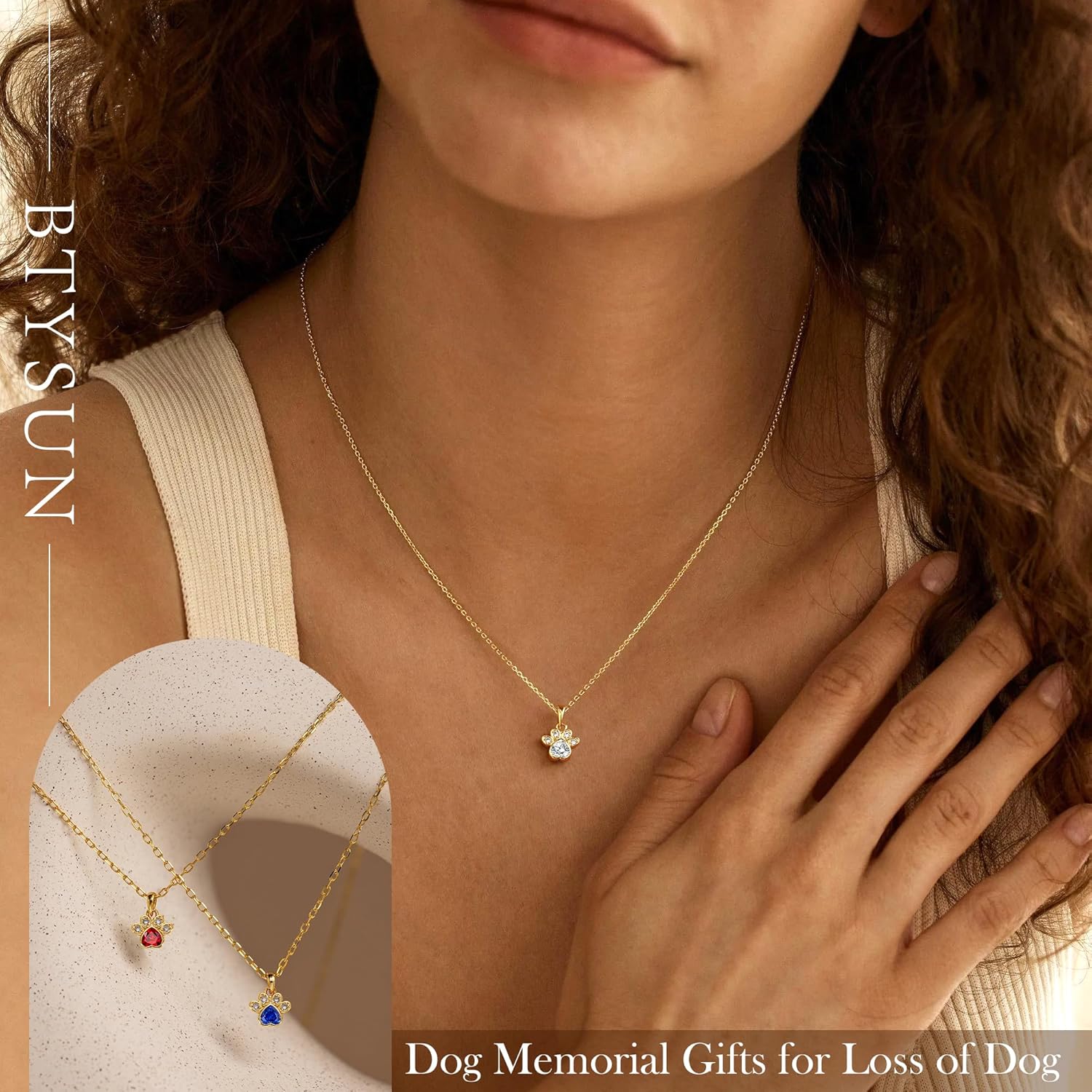 Dog Mom Gifts for Women, Gifts for Dog Lovers Birthstone Necklace for Women Christmas Stocking Stuffers for Teens Memorial Gift of Loss of Dogs Pet 14k Dainty Gold Necklace Birthday Gift for Her Pet Remembrance Breavement Jewelry - Image 4