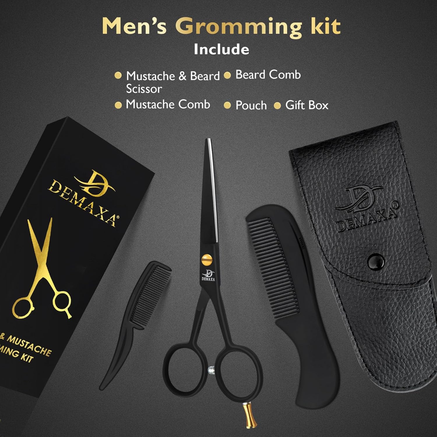 DEMAXA 5" Professional Beard Scissors for men Mustache Scissors with 1 Mustache Comb, 1 Beard Comb & Soft Pouch – Prefect Beard shears mustache kit for All Facial Hair – moustache Grooming kit for Men - Image 7