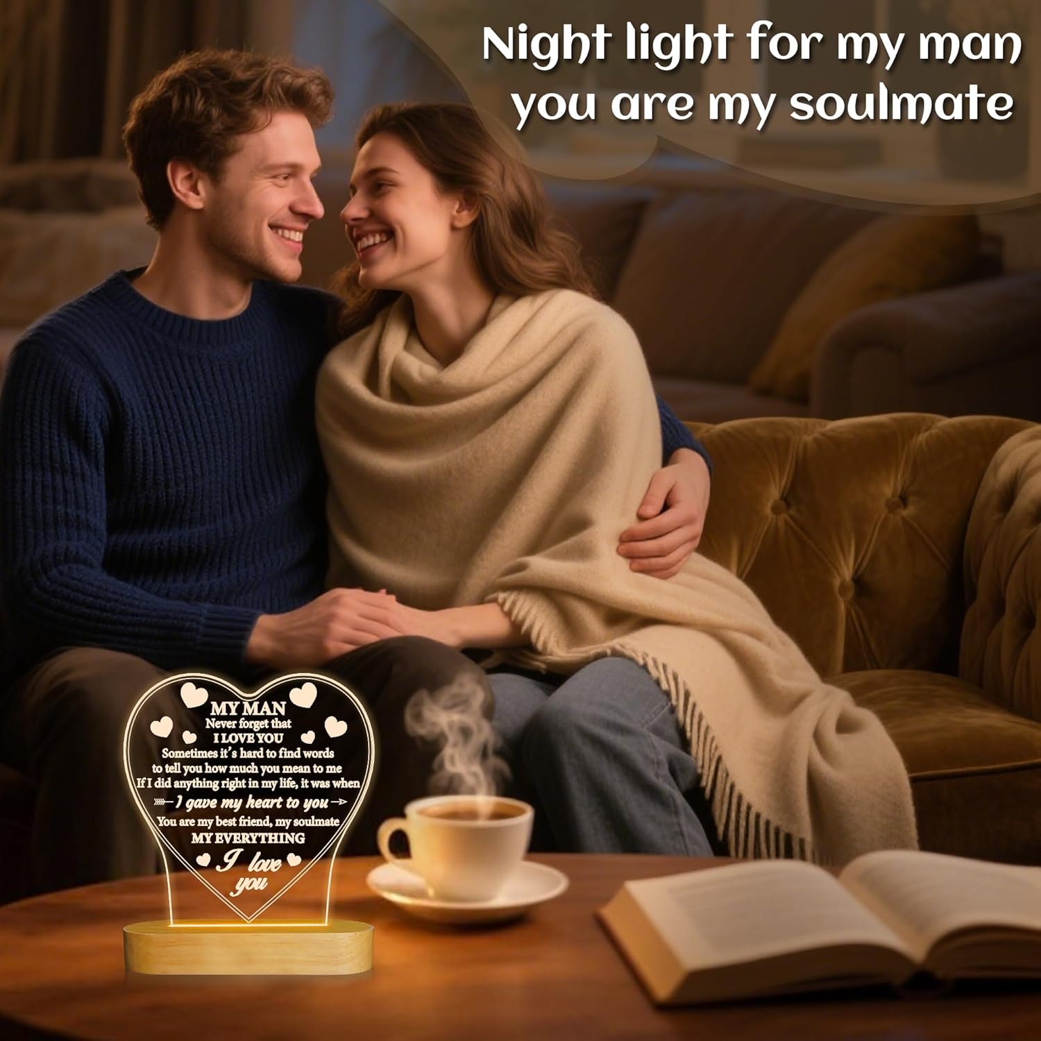 Anywin Gifts for Him, I Love U to My Husband's Gifts with Warm Light for Home Decor, Gifts for Birthday, Xmas,Holidays, A Thankyou Gifts for Him Husband Boyfriend My Man - Image 4