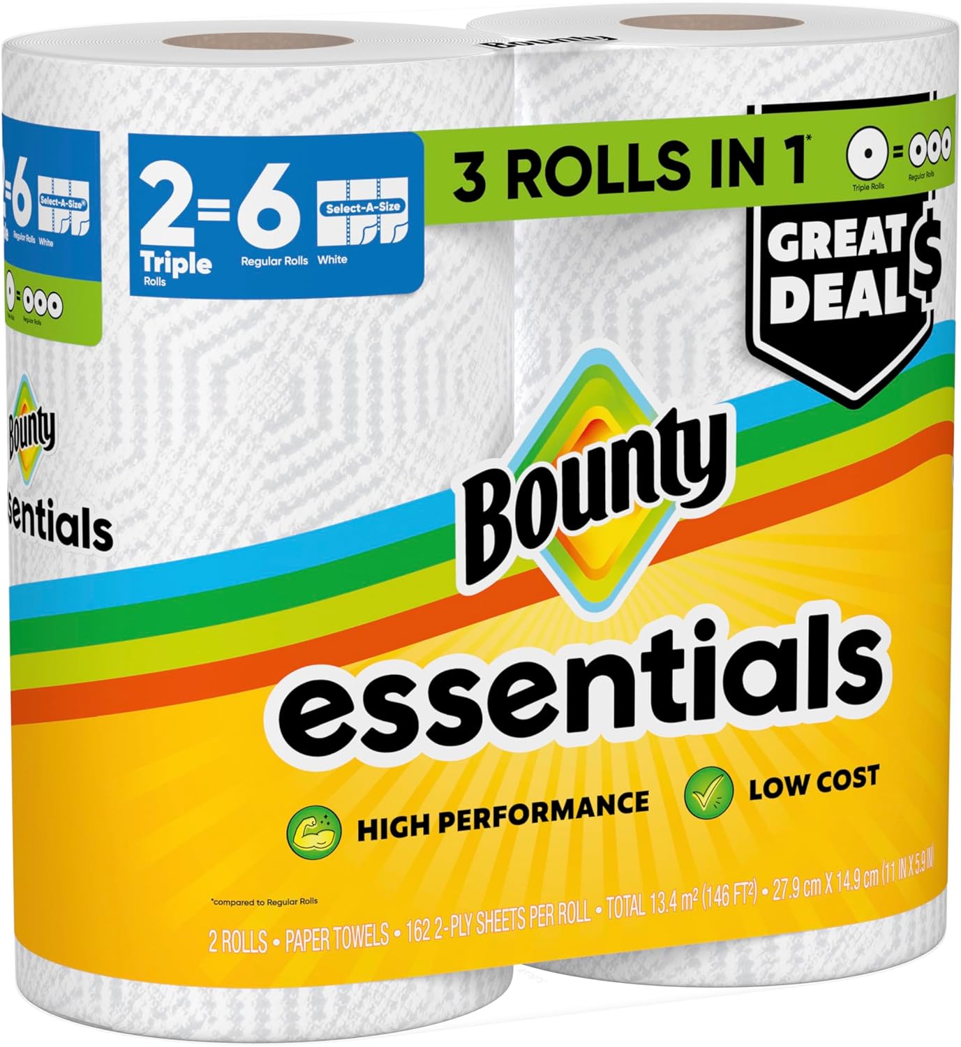 Bounty Essentials Select-A-Size Paper Towels, White, 2 Triple Rolls = 6 Regular Rolls (Packaging May Vary) - Image 15