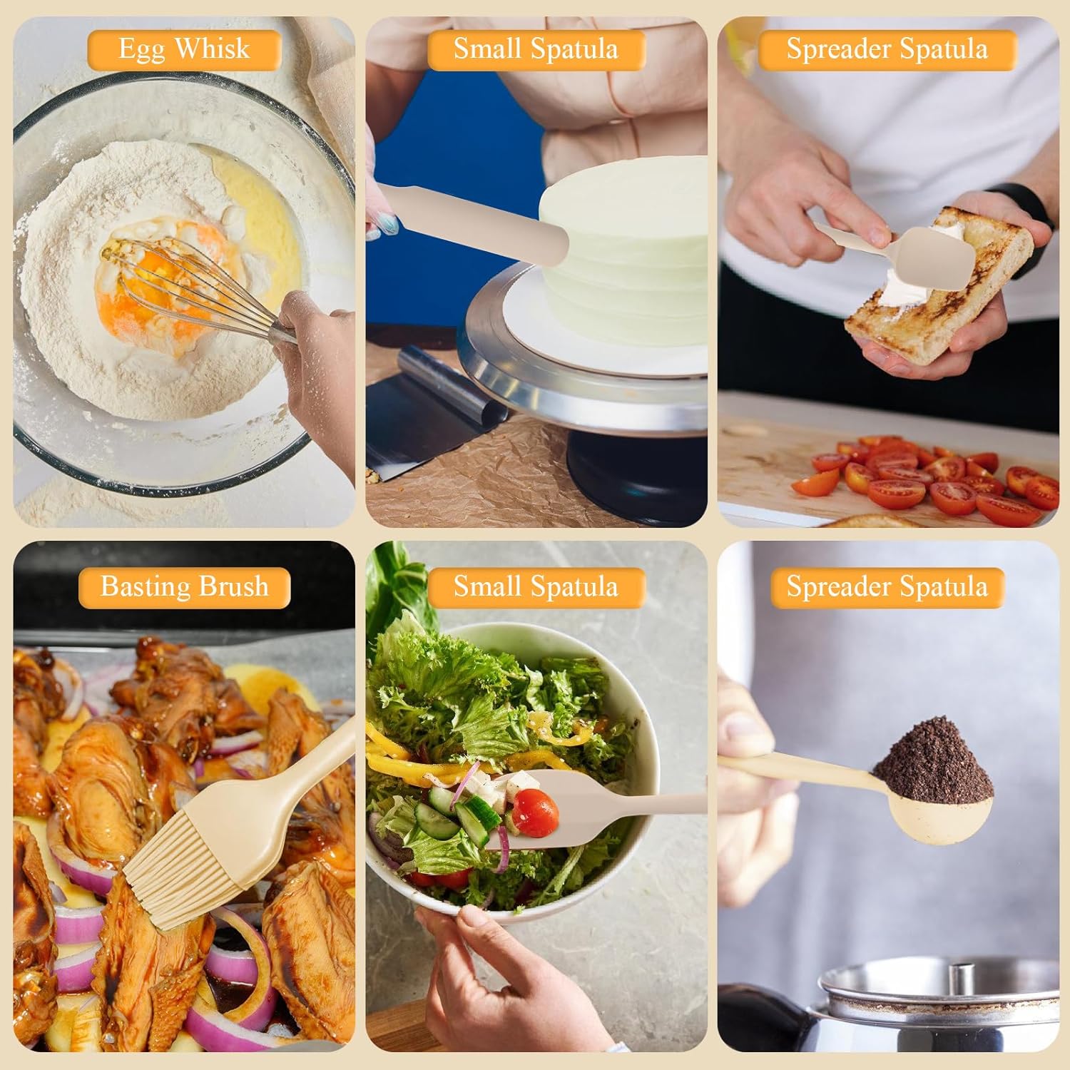 Mixing Bowls with Airtight Lids Set, 20 PCS Kitchen Gadgets Set, 6 Stainless Steel Bowls,3 Grater Attachments,Non-Slip Silicone Bottoms,Great for Serving&Baking,Size 5, 4, 3.5, 2.1, 1.5, 1.1QT (Khaki) - Image 7