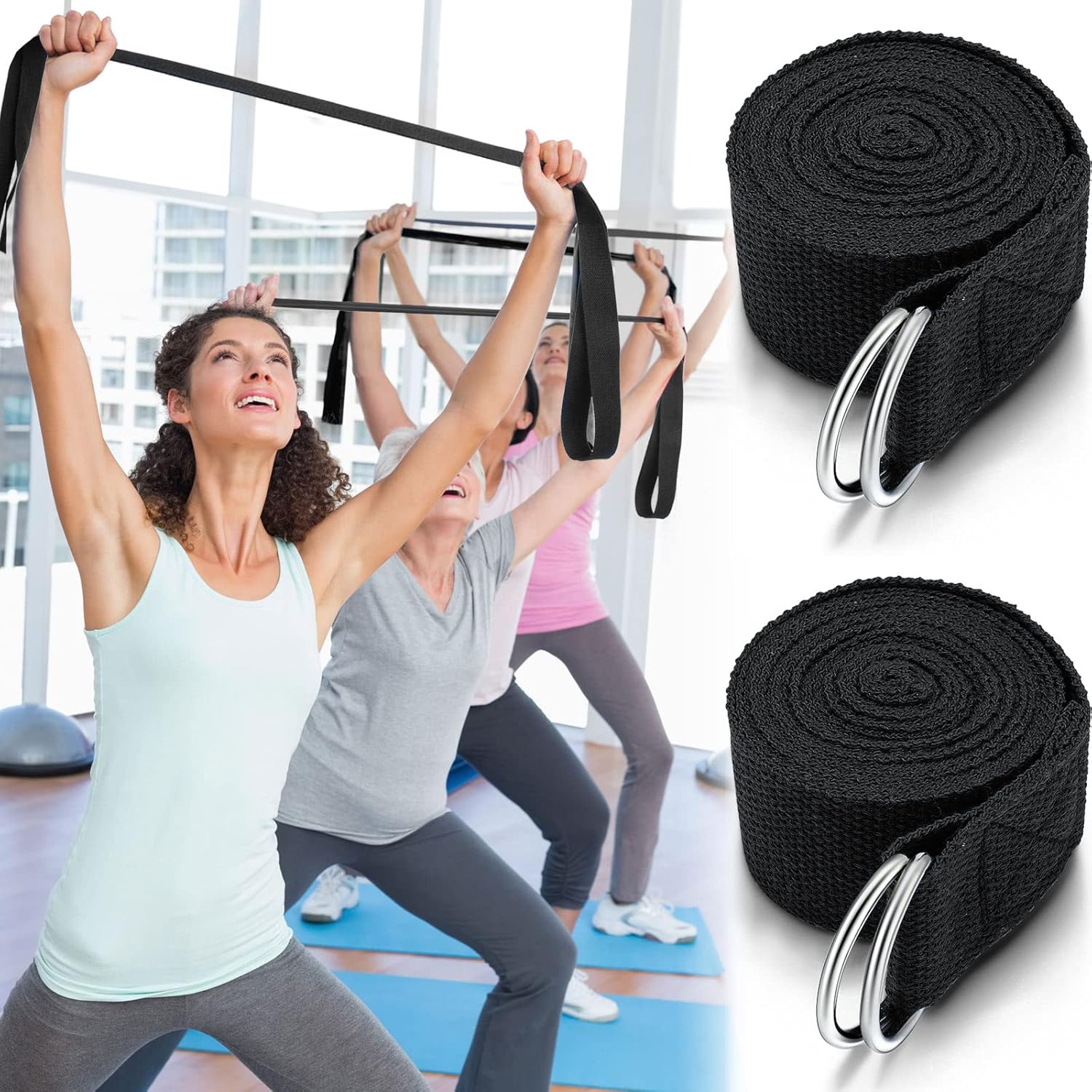 6 Pcs Yoga Strap for Stretching 8 Ft Yoga Exercise Adjustable Straps Bands with Safe Adjustable D Ring Buckle for Pilates Gym Workouts Fitness Improves Sitting Posture - Image 6