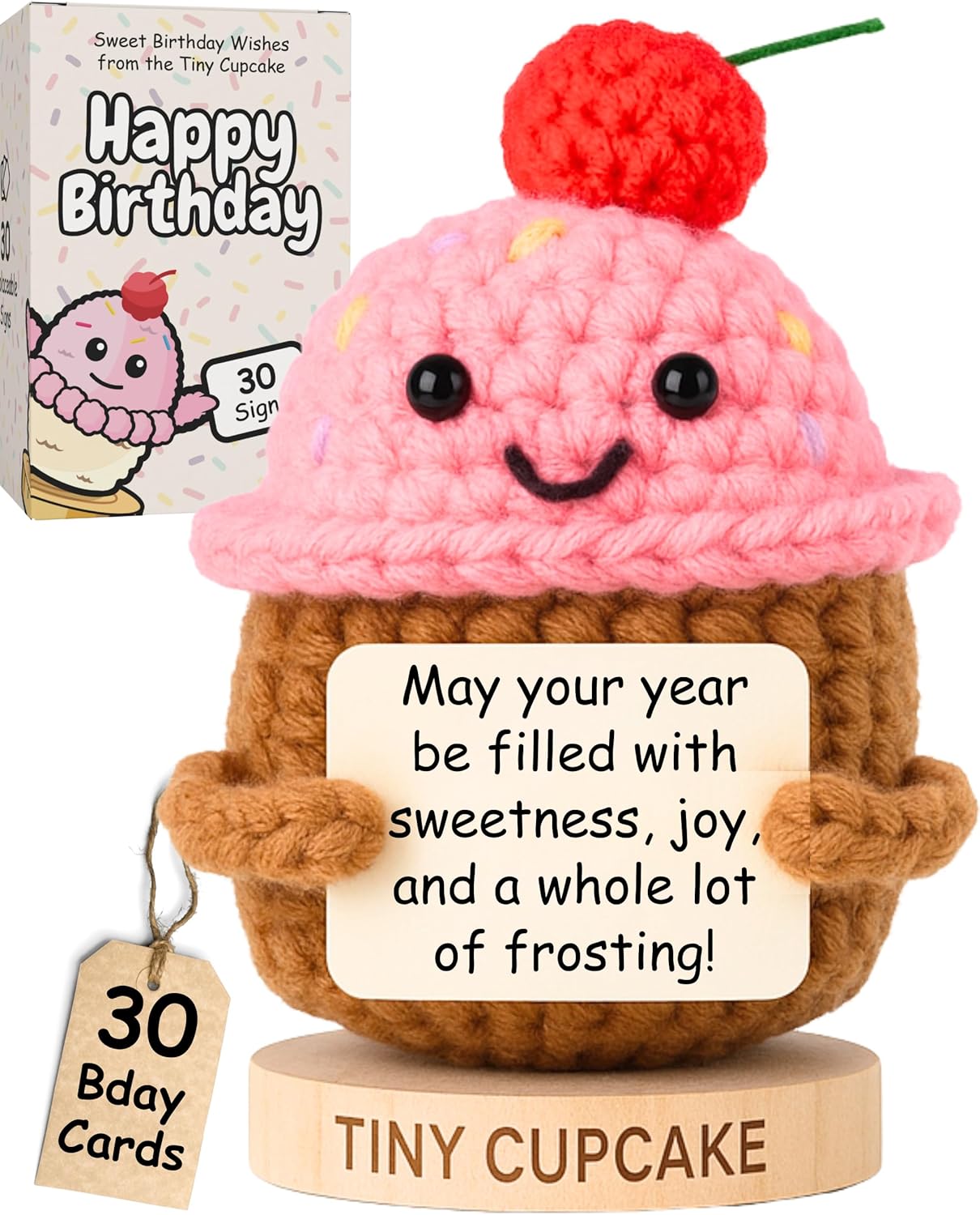 Happy Birthday Gift for Women - 30 Sweet Bday Cards by The Tiny Cupcake Crochet - 16th, 21st, 25 Year Old, 30th, 40th Birthday Present for Friends, Coworkers, Sister, Girlfriend, Daughter, Teen Girls