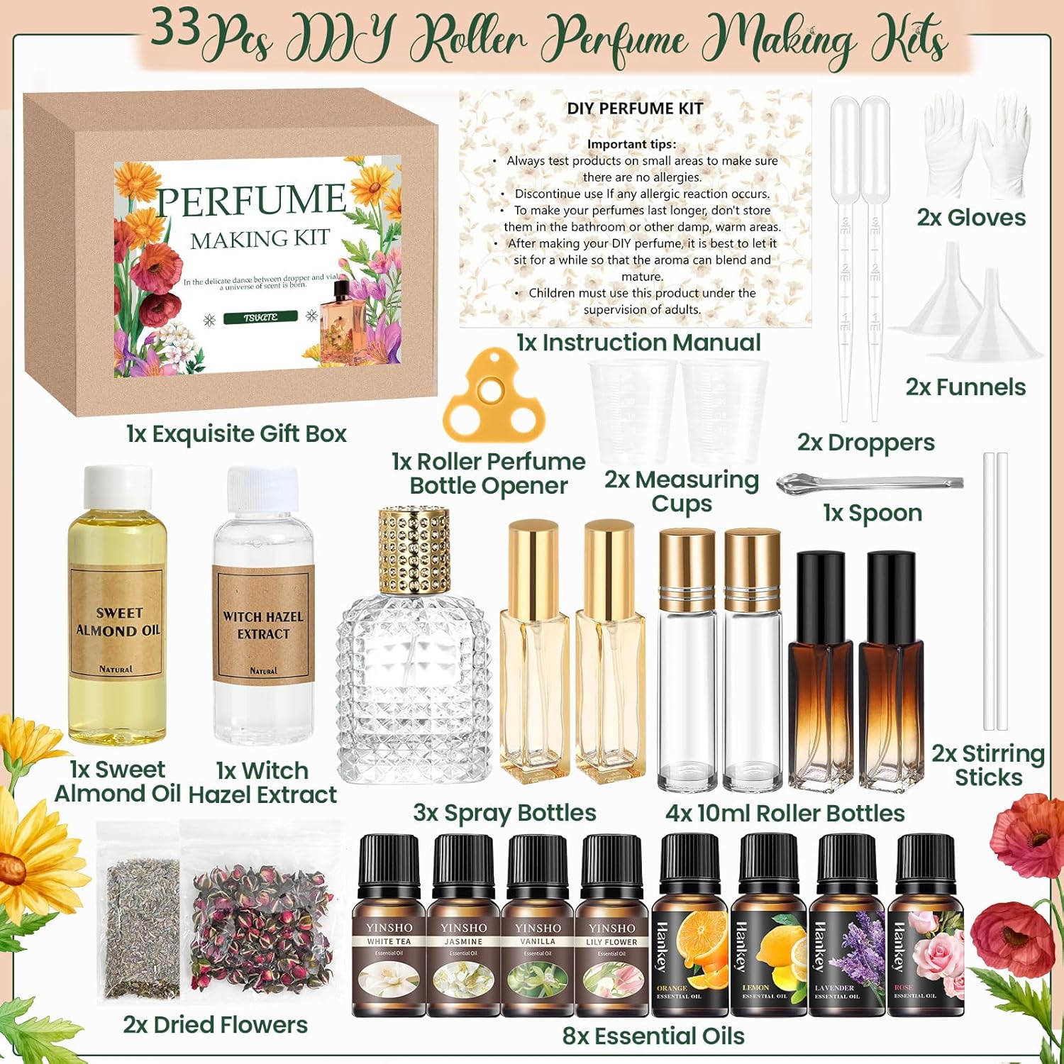 TSVATE DIY Perfume Making Kit for Women- Roller Perfume Making Kit, Travel Perfume Set with Essential Oil, Spray Bottles, Make Your Own Scent, Roller Fragrance Christmas Gifts for Women Girls - Image 2
