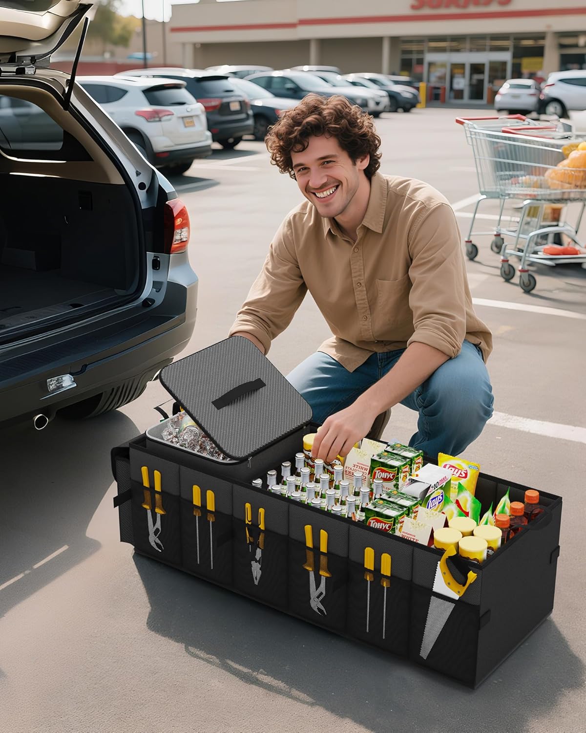 HOTOR Trunk Organizer, Sturdy Foldable with Cooler for Car & SUV, 3 Compartments, Black, 30.90”×12.60”×10.63” - Image 8
