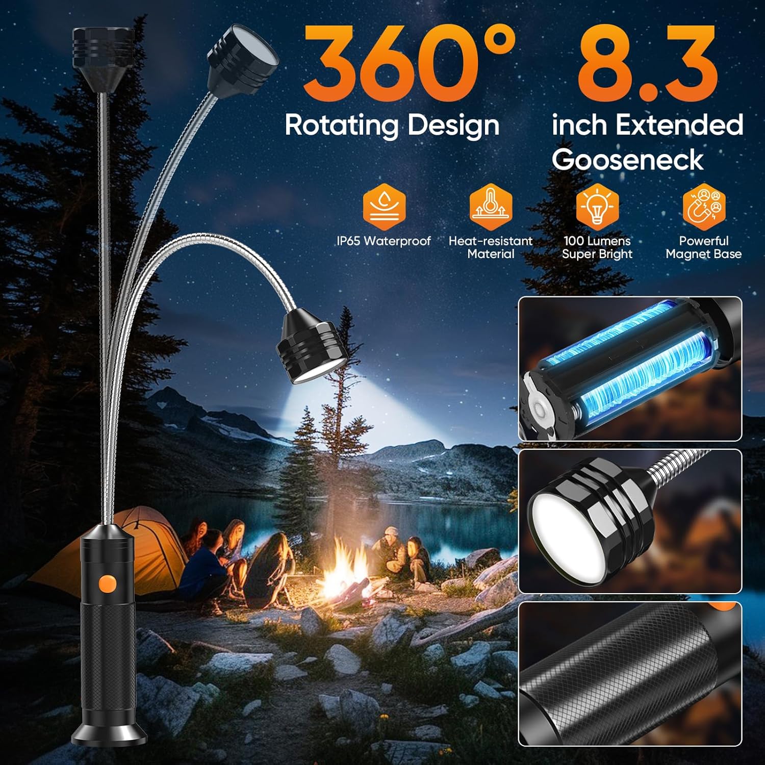 Father's Day Gifts for Dad Unique: 2 Pack Magnetic Grill Light BBQ Grilling Accessories with 8.3" Extended Gooseneck - Bright LED Smoker Tools - Mens Brithday Gifts Ideas for Husband Boyfriend - Image 5