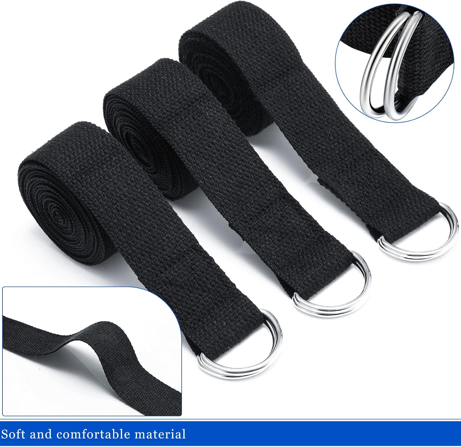 6 Pcs Yoga Strap for Stretching 8 Ft Yoga Exercise Adjustable Straps Bands with Safe Adjustable D Ring Buckle for Pilates Gym Workouts Fitness Improves Sitting Posture - Image 3