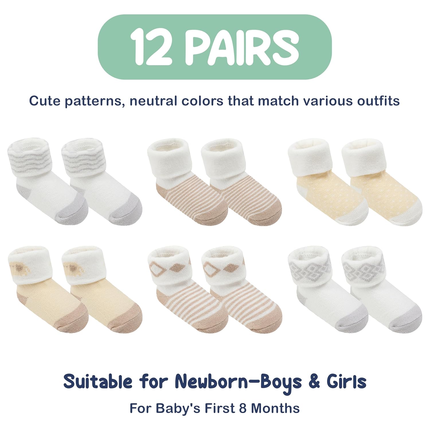 Mother's Choice Organic Cotton Baby Socks Infant 0-6 Months - 12 pairs Soft, Cozy, and Gentle Newborn Socks for Girls & Boys, Perfect Baby Registry for Everyday Wear, and Infant Comfort - Image 9