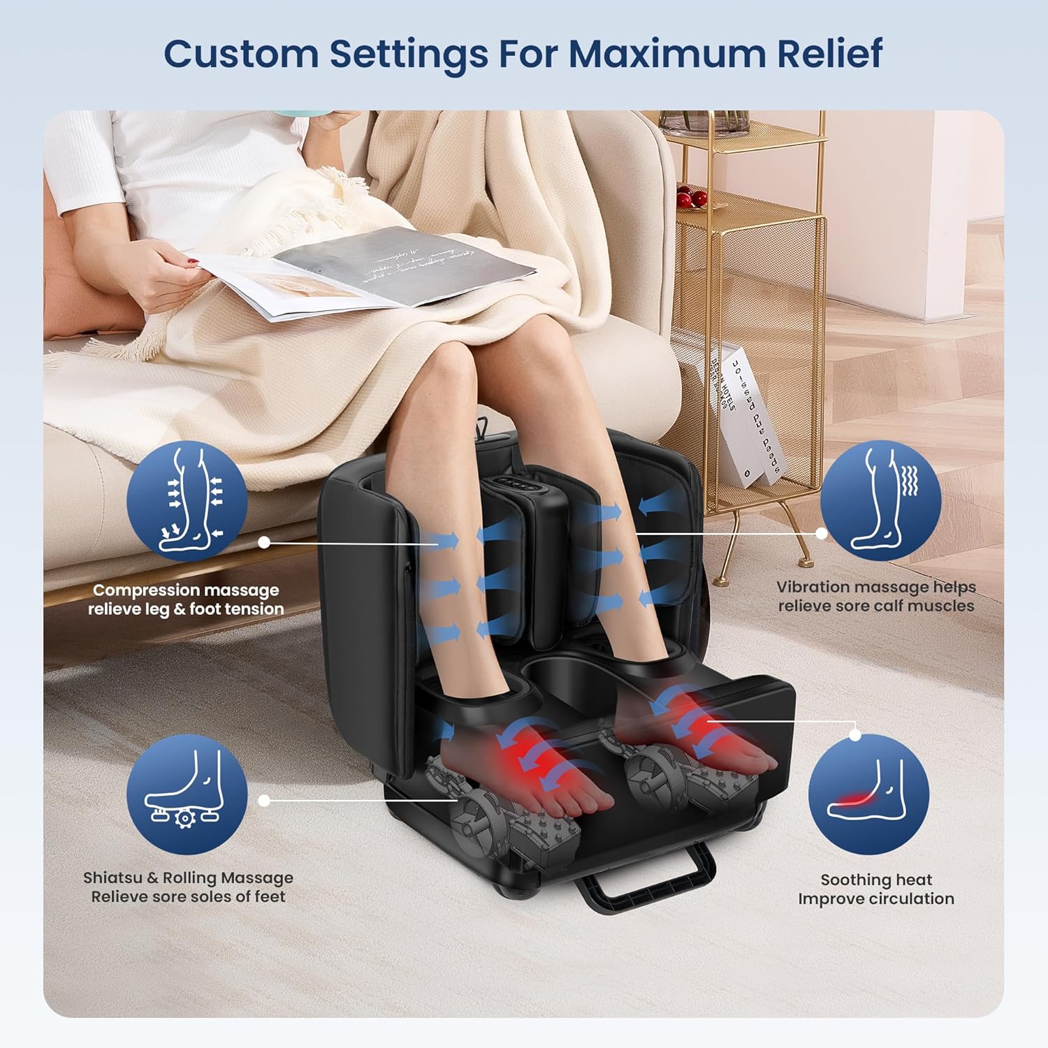 COMFIER 2 in 1 FSA Foot Massager Machine, HSA Shiatsu Foot and Calf Massager with Heat,Kneading,Vibration,Compression Massagers for Feet Health,Ankle & Leg Tired, Plantar Fasclitis,Gift for Men Women - Image 3