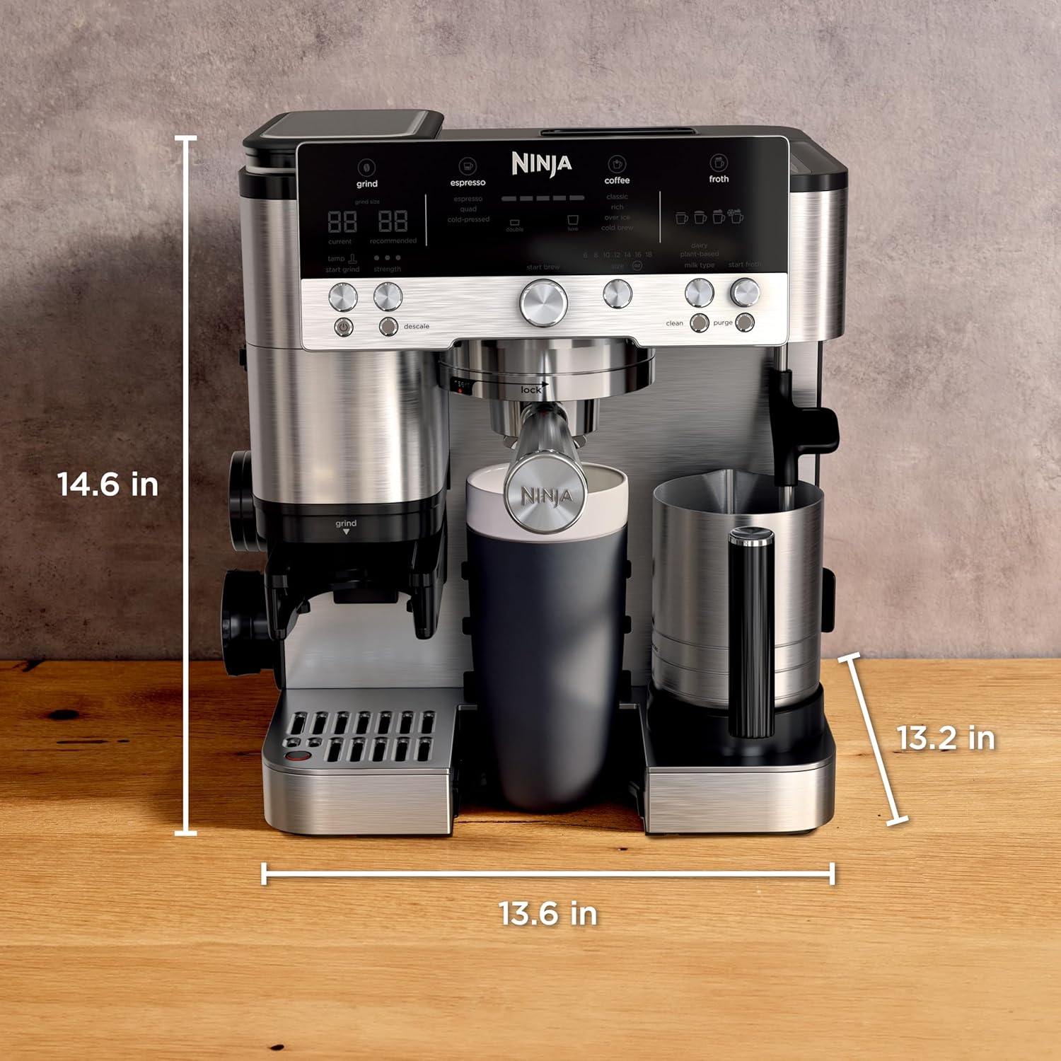 Ninja Luxe Café Premier 3-in-1 Espresso Machine, Drip Coffee, & Rapid Cold Brew | Built-in Coffee Grinder, Hands-Free Milk Frother, Assisted Tamper for Cappuccinos & Lattes | Stainless Steel | ES601 - Image 12