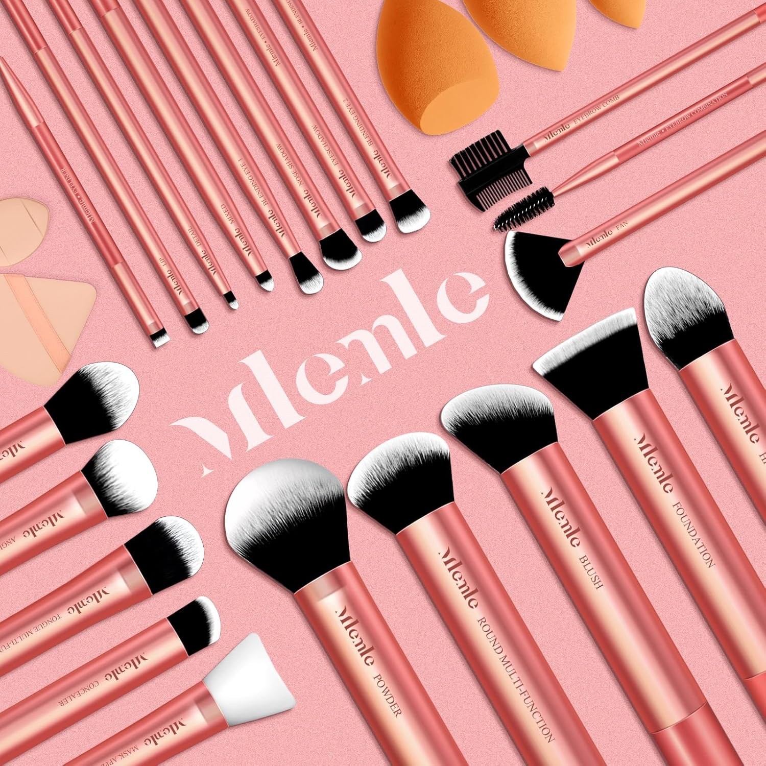 Makeup Brushes Set, Mlemle Professional 26 Pcs Makeup Kit, Include Powder Blush Concealers Foundation Eye shadows 21 Pcs Makeup Brushes and 2 Powder Puff, 3 Makeup Sponge(A04) - Image 7