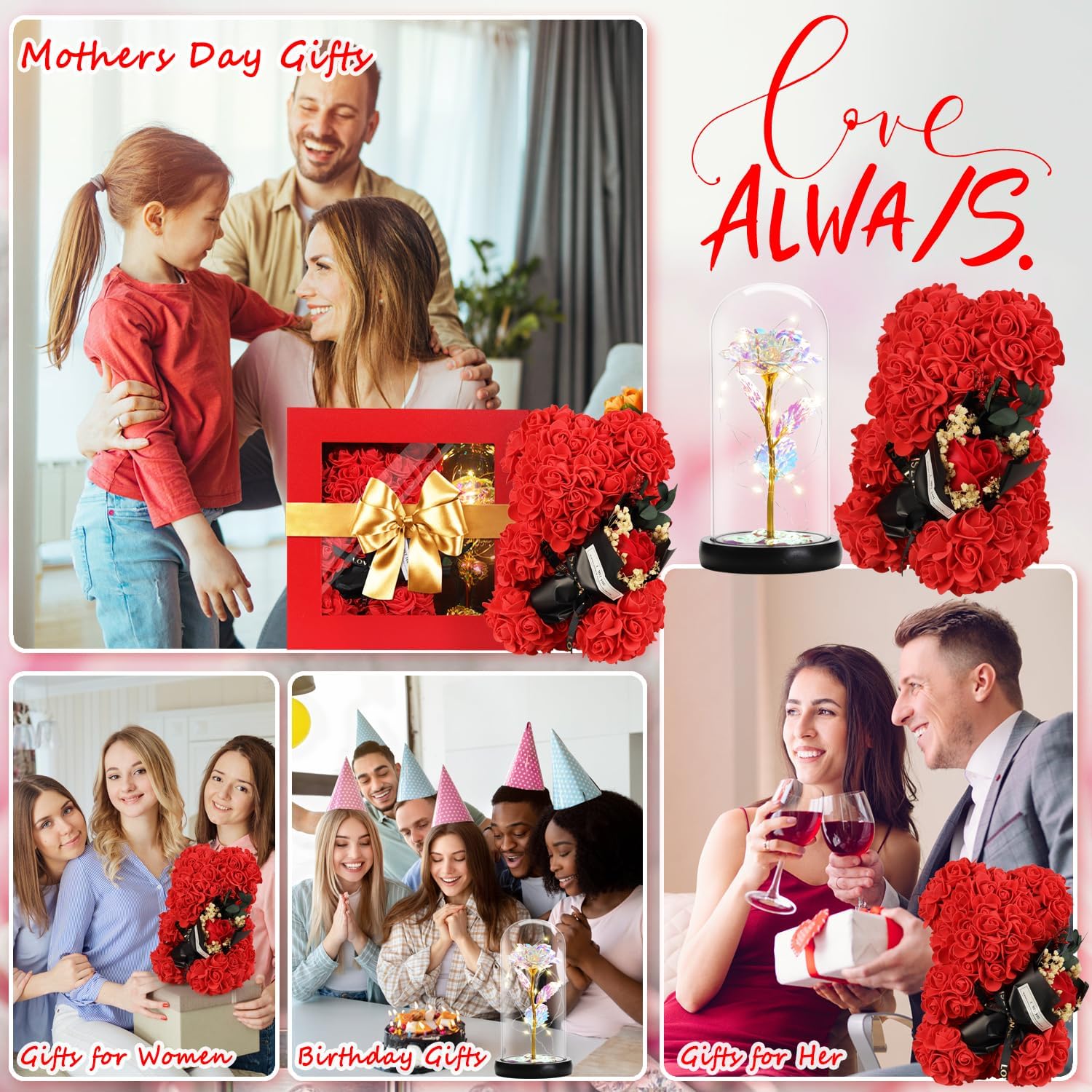 Mothers Day Rose Gifts for Mom Women Wife Girlfriend, Rose Bear & Beauty and the Beast-Inspired Rainbow Light-Up Roses Gift Set – Perfect for Valentine’s, Birthday Mother’s Day and Anniversary - Image 3