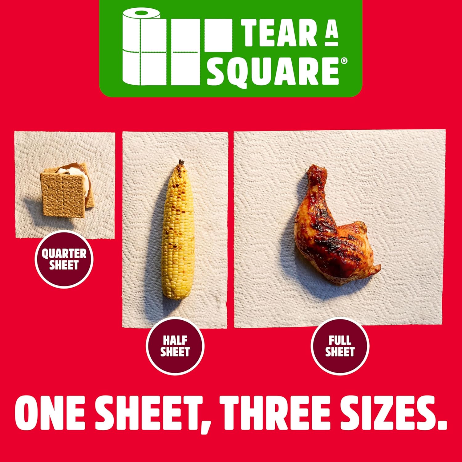 Brawny Tear-A-Square 3-Ply Paper Towels, 12 XL Family Rolls = 30 Regular Rolls, Strong, Absorbent, and Durable with 3 Sheet Sizes (Quarter, Half, Full) - Image 7