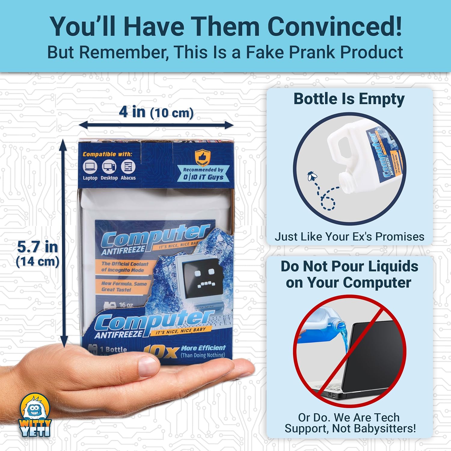 Witty Yeti Hilarious Gag Gift Computer Antifreeze Funny Practical Joke for Office Workers, Tech or IT Professionals. Christmas Stocking Stuffer Idea, White Elephant Party or Birthday Prank Present - Image 7
