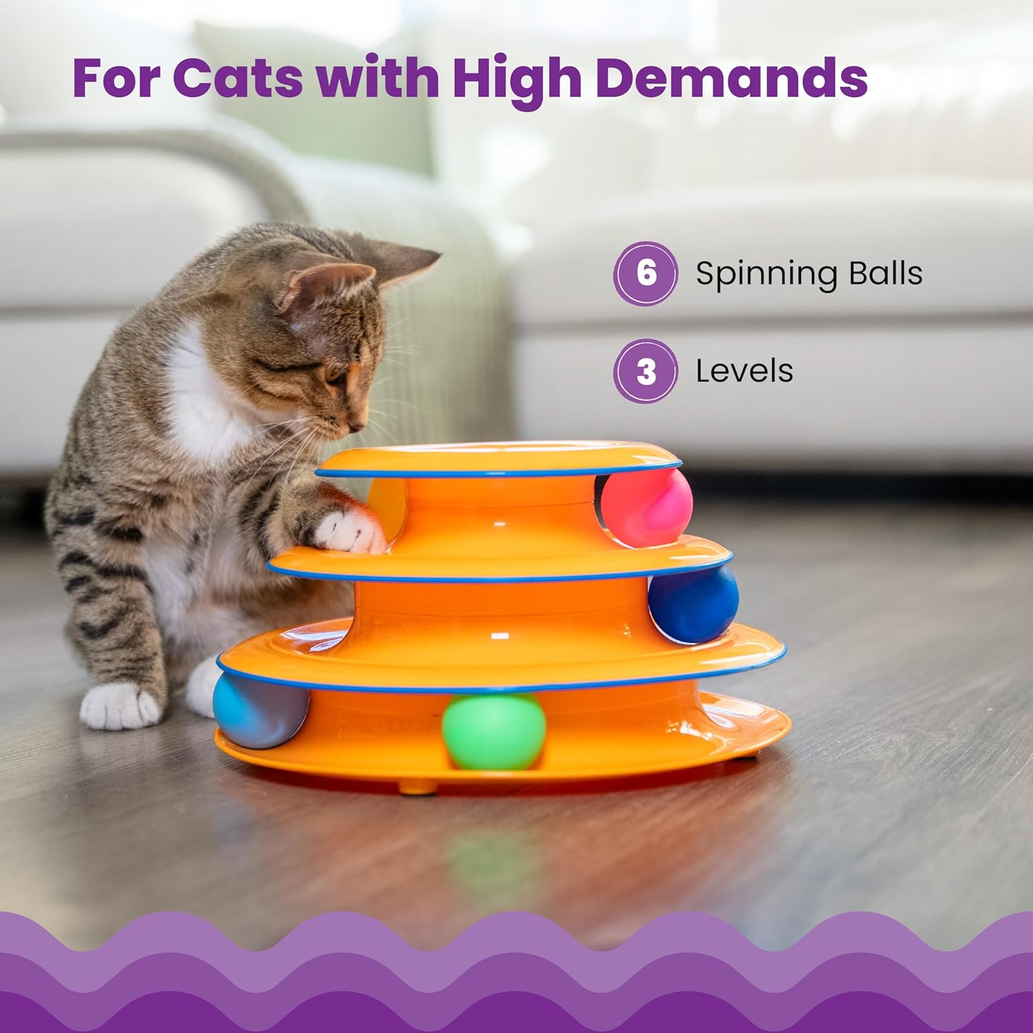 Catstages Tower of Tracks Cat Toy – 3-Level Track Tower with 6 Balls, Interactive Cat Toy for Indoor Enrichment - Image 3