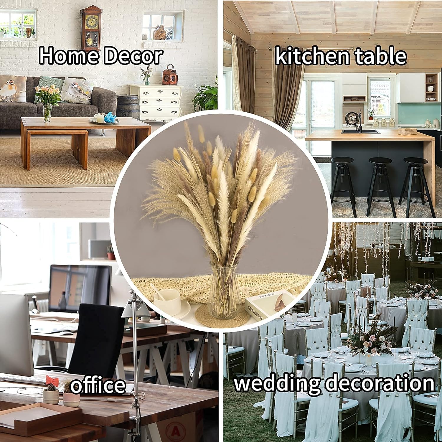 65PCS Pampas Grass Decor, Including pompas Floral, Reed Dried Grass and Bunny Tails Dried Flowers, Natural Dried Pampas Grass Bouquet for Boho Decor Wedding, Home Decoration - Image 6