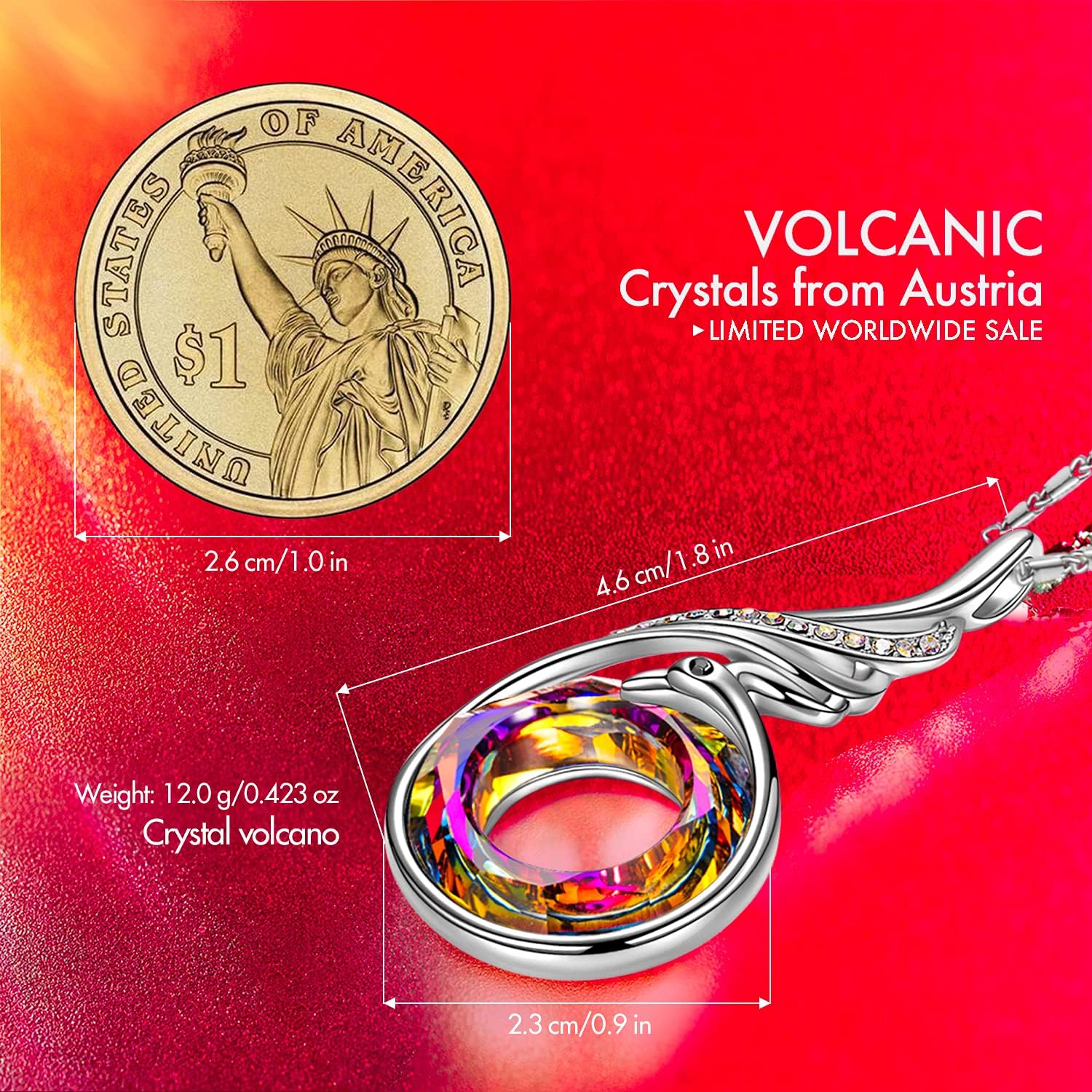 Kate Lynn "Rise From the Ashes Phoenix Necklace Made with Crystals from Austria, 18"+2" Necklace, Packaged with Jewelry Box, Birthday Gift for Women, Symbol of Luck and Renewal - Image 2