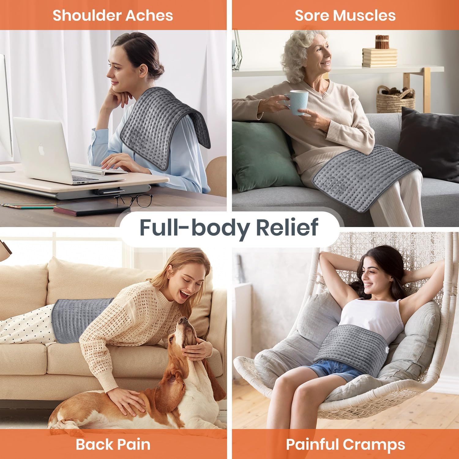 Heating Pad for Back Pain Relief, Heating Pads for Period Cramps with 9 Heat Settings & 4 Timers Auto-off, Machine Washable, Dry & Moist Heat, Soft Electric Heating Pad for Sore Muscles,Gift,12''×24'' - Image 6