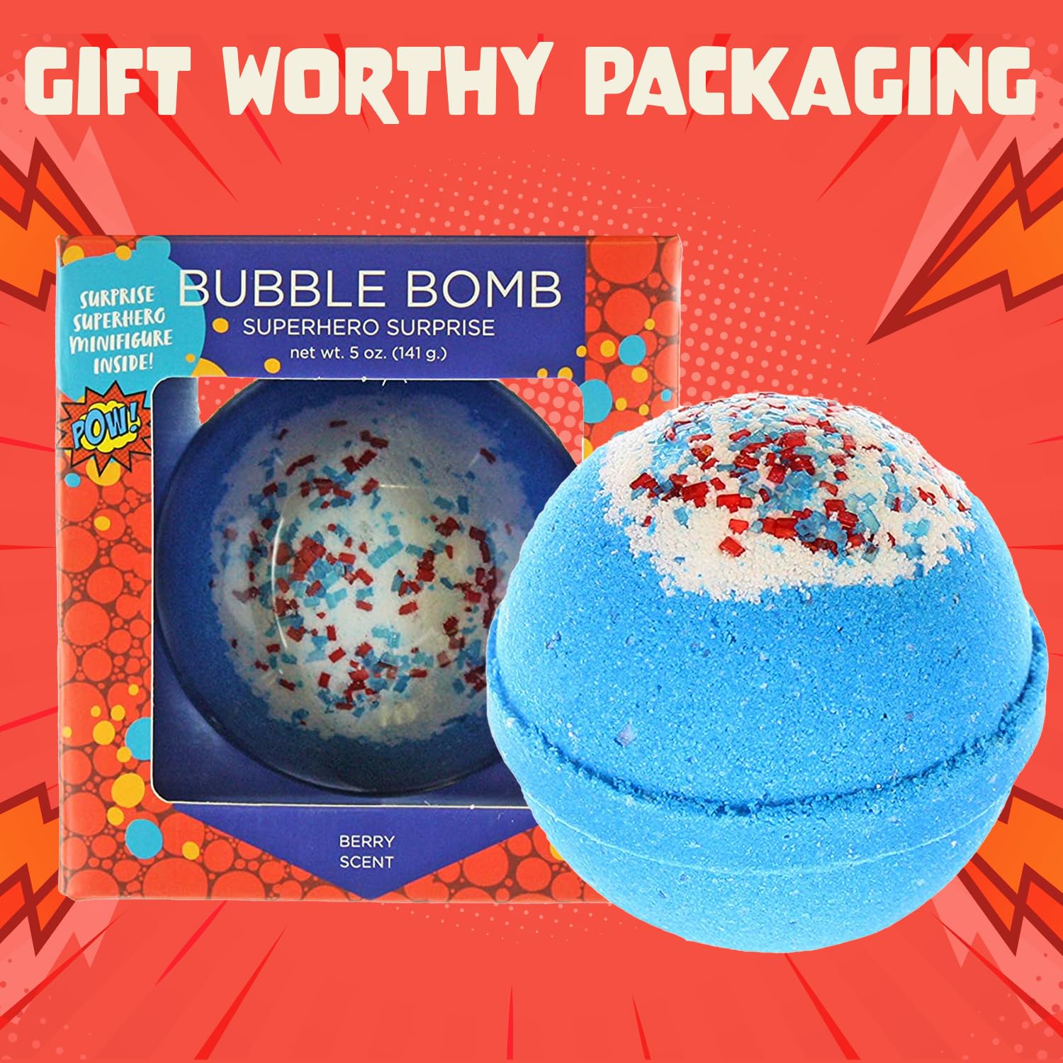 Superhero Bath Bombs for Kids & Boys with Surprise Hero Toys Inside (1 Pack) - Large Bubble Bath Bombs for Boys & Girls - Boys Easter Basket Stuffers & Gifts - Fruity Scent, USA Made by Two Sisters - Image 5