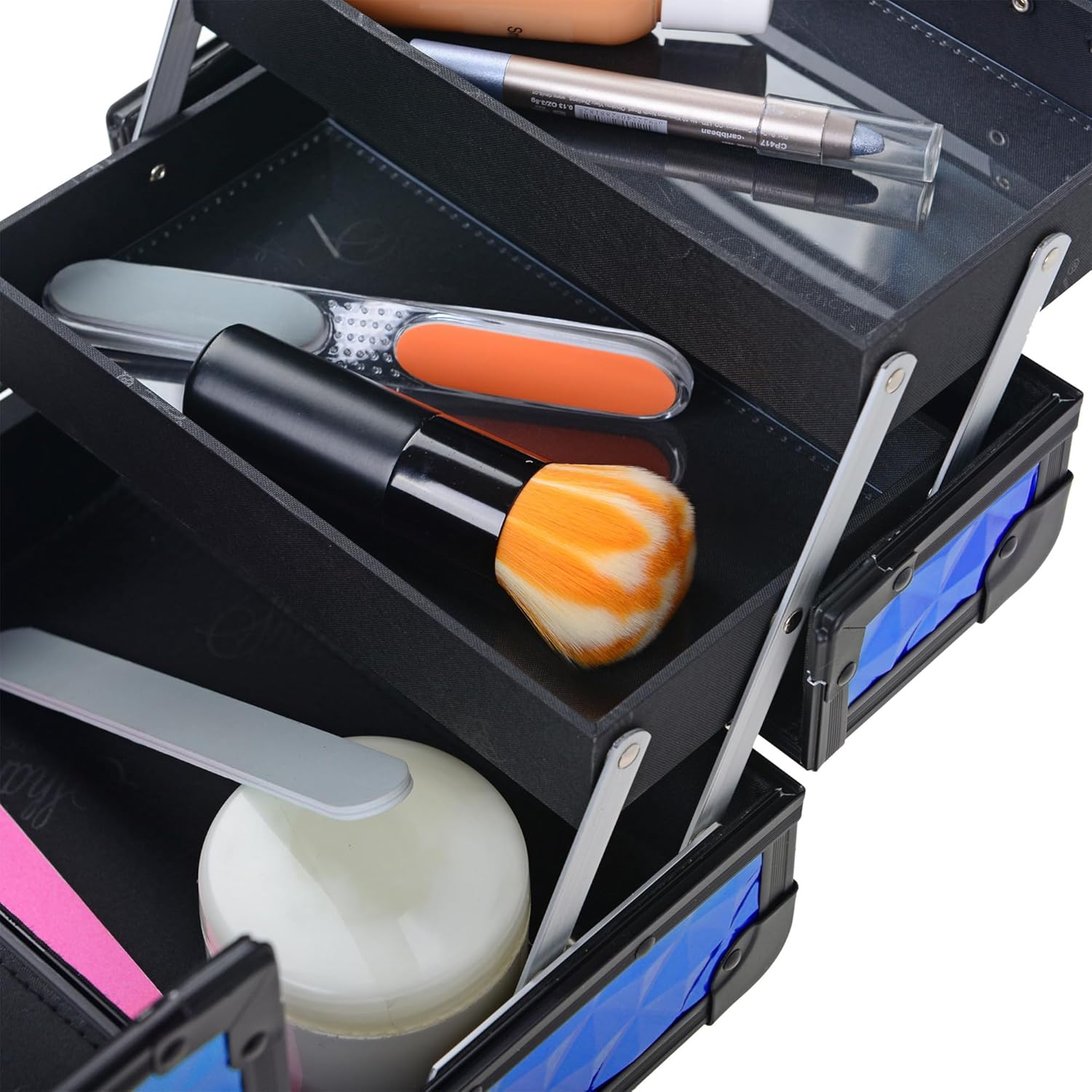 SHANY Chic Makeup Train Case Cosmetic Box Portable Makeup Case Cosmetics Beauty Organizer Jewelry storage with Locks, Multi trays Makeup Storage Box with Makeup Mirror - Peacock Blue - Image 11