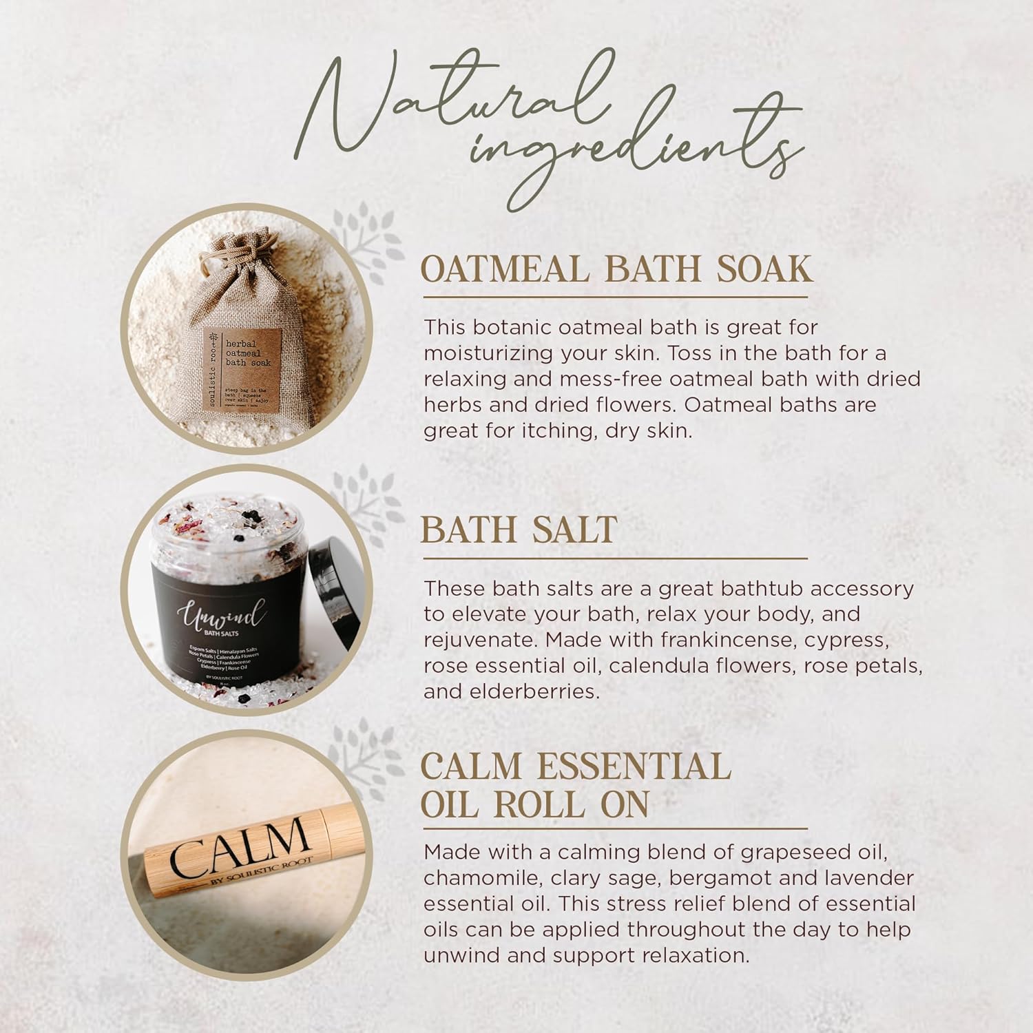 SOULISTIC ROOT Revitalizing Bath Gift - Premium Self-Care Bath & Body Set with Lavender Oatmeal Soak, Tranquil Essential Oil Roller, Epsom Salt Soak, Home Spa Kit, Ready-to-Gift Box - Image 5