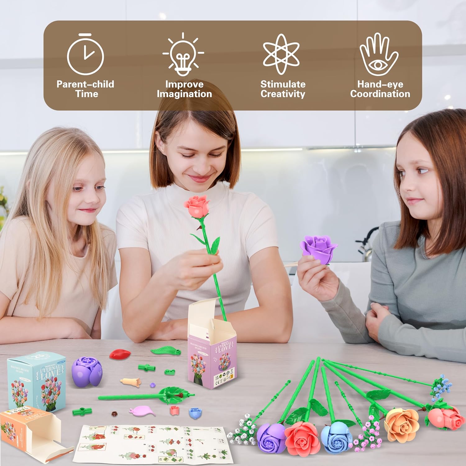 Sopu Colorful Rose Bouquet Flowers Building Set, 24 Boxes 1380Pcs Artificial Flowers Botanical Collection Flowers for Adults Gift for Mothers Day Mom Birthday Gifts Women Wife Girlfriend - Image 4