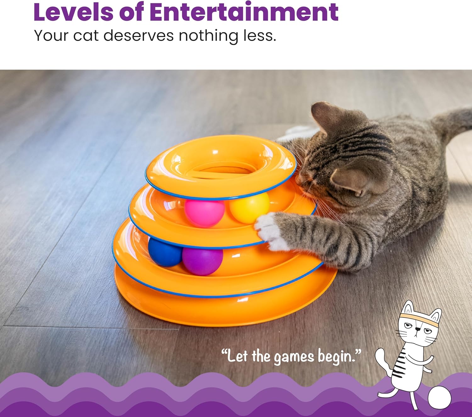 Catstages Tower of Tracks Cat Toy – 3-Level Track Tower with 6 Balls, Interactive Cat Toy for Indoor Enrichment - Image 2