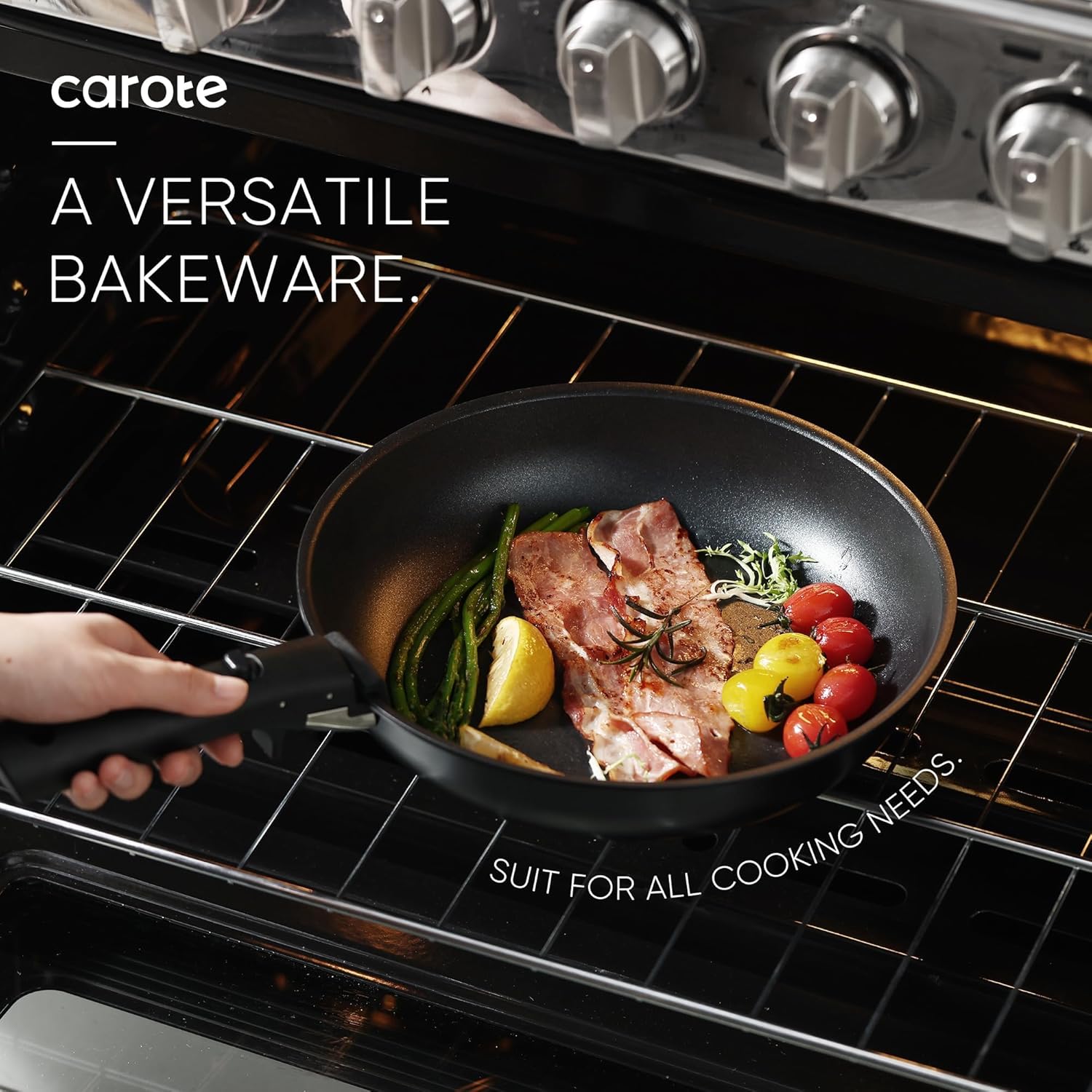 CAROTE 19Pcs Pots and Pans Set Non Stick, Cookware Set Detachable Handle, Nonstick Induction Kitchen Sets Non Stick with Removable Handle, RV Cook Ware, Oven Safe, Black - Image 4