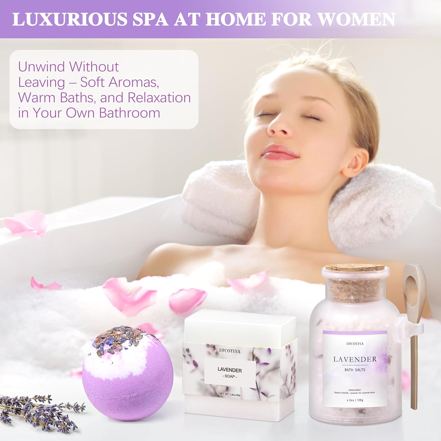 Mothers Day Gifts for Women Spa Gifts Baskets for Women Christmas Birthday Gifts Lavender Bath and Body Sets Relaxing Self Care Get Well Gift for Mom Her Girlfriends Sister Teacher Friends - Image 4