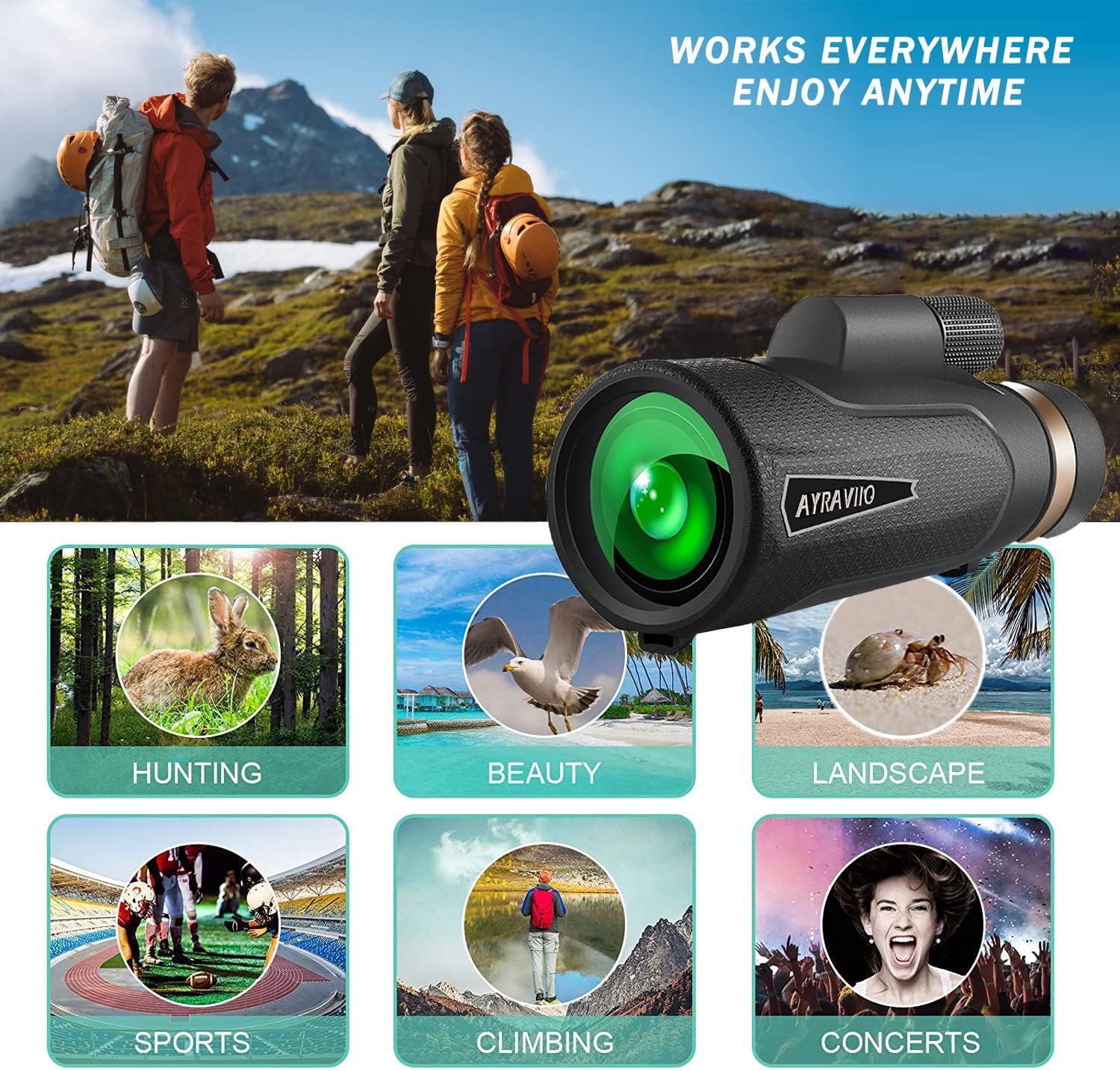 Birthday Gifts for Men Dad Husband Him Young, 12x60 Powerful Monocular Telescope with Phone Adapter & Tripod, SMC & BAK4 Prism, for Fathers Day, Hiking Gifts for Outdoors Lover - Image 6