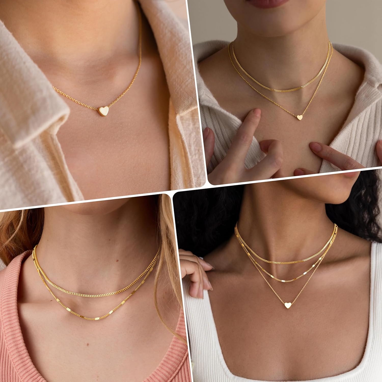 Poxtex Layered Gold Necklaces for Women, Stackable Dainty 14K Gold Silver Plated Trendy Simple Heart Diamond Cross Bow Circle Pendant Paperclip Choker Dot Chain Necklace,Jewelry Set Gifts for Women - Image 5