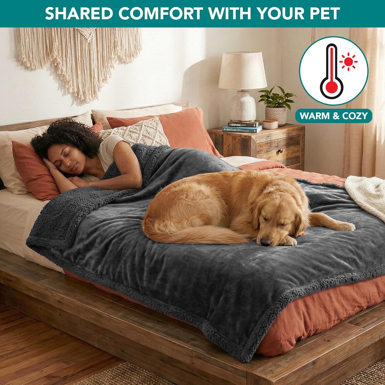 PetAmi Waterproof Dog Blanket for Medium Large XL Dog Puppy Cat Throw for Couch Cover Leakproof Protection, Sherpa Fleece, Reversible Soft Washable 80x60 Gray Gray - Image 4