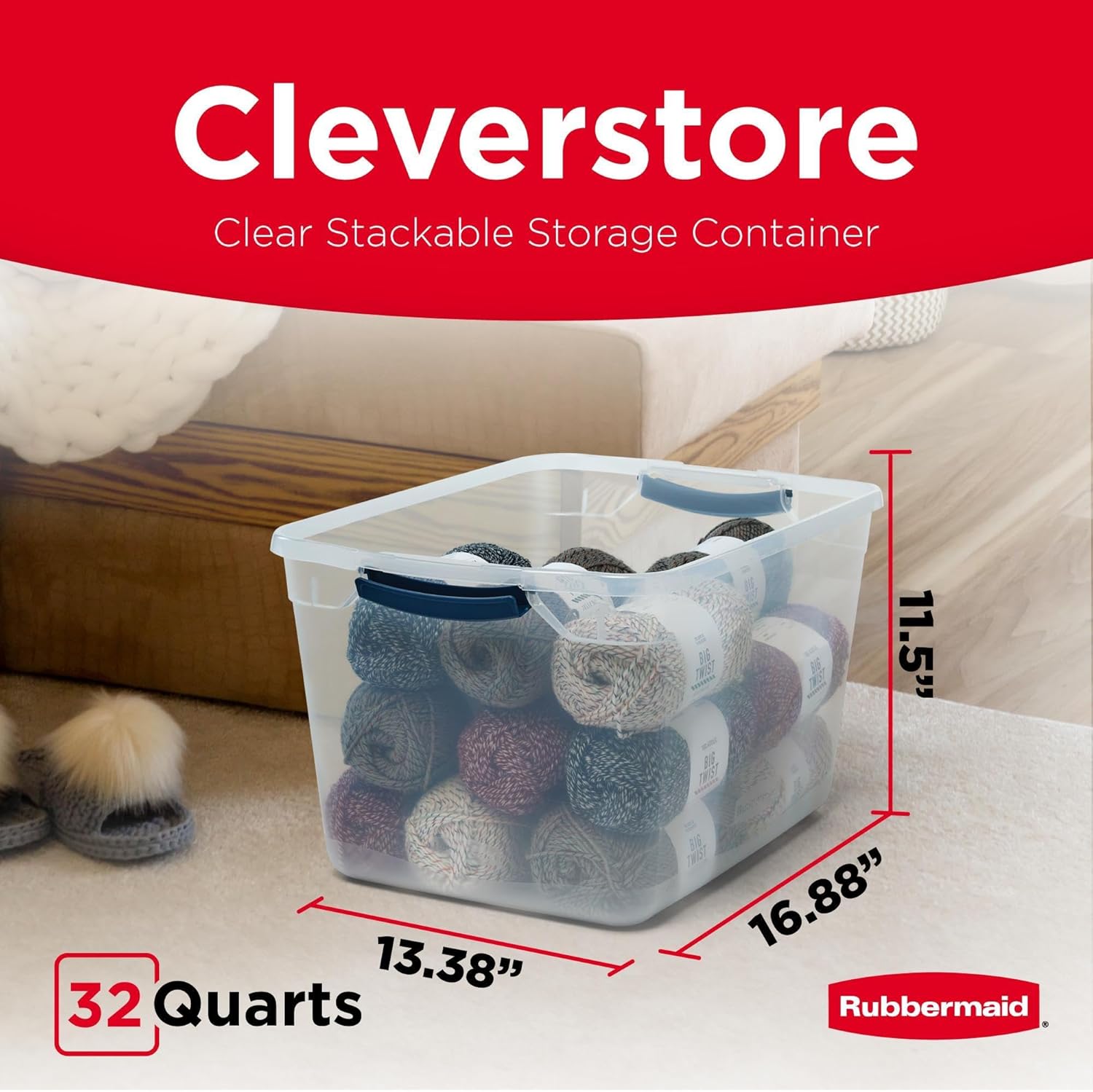 Rubbermaid Cleverstore Clear 32 Qt, 6 Pack Stackable Plastic Storage Bins with Lids, Great for Closet and Laundry Storage, Organizing in the Home - Image 2
