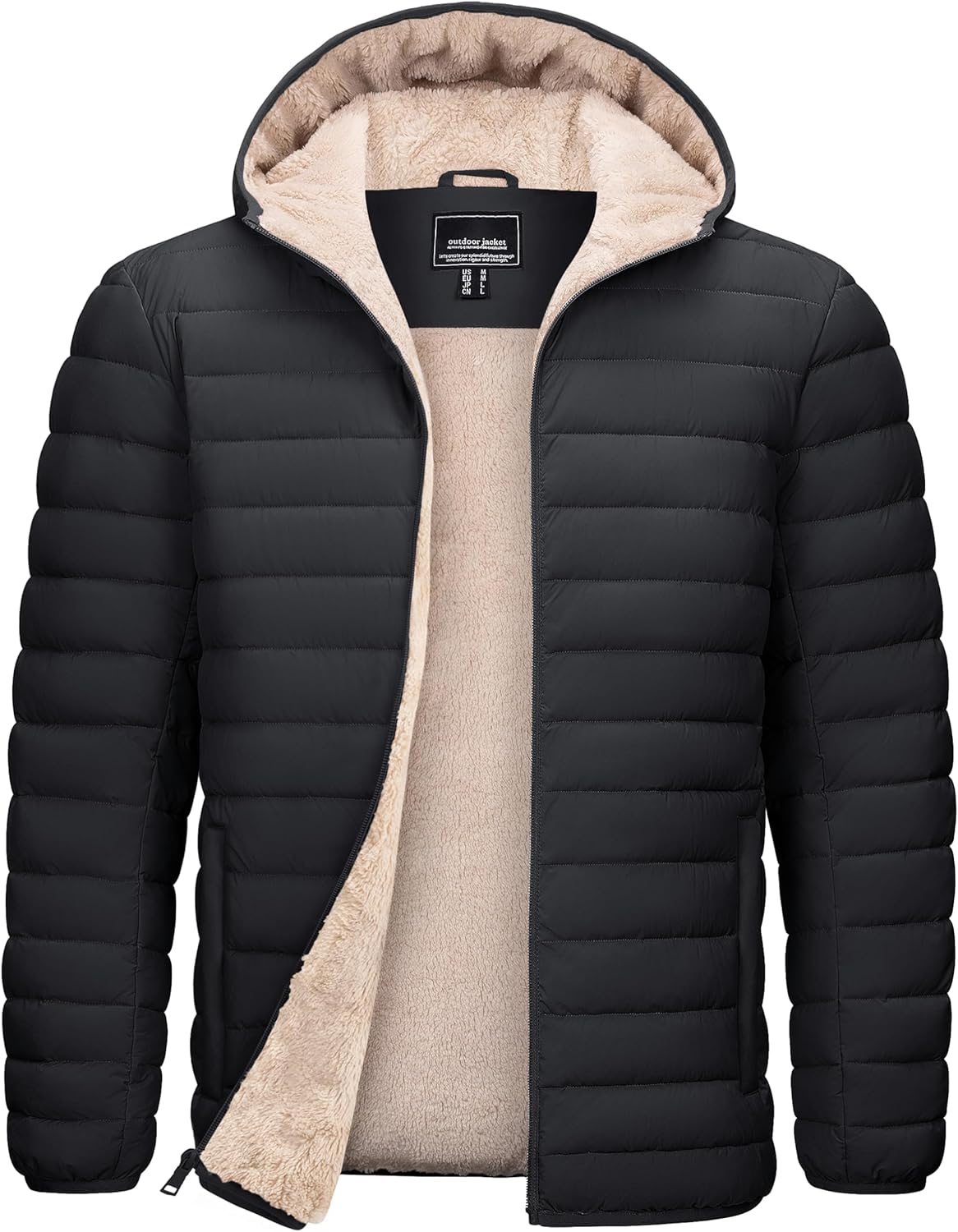 TACVASEN Men's Puffer Jacket Hooded Sherpa Lined Water Resistant Windproof Insulated Jacket Warm Winter Puffy Coat